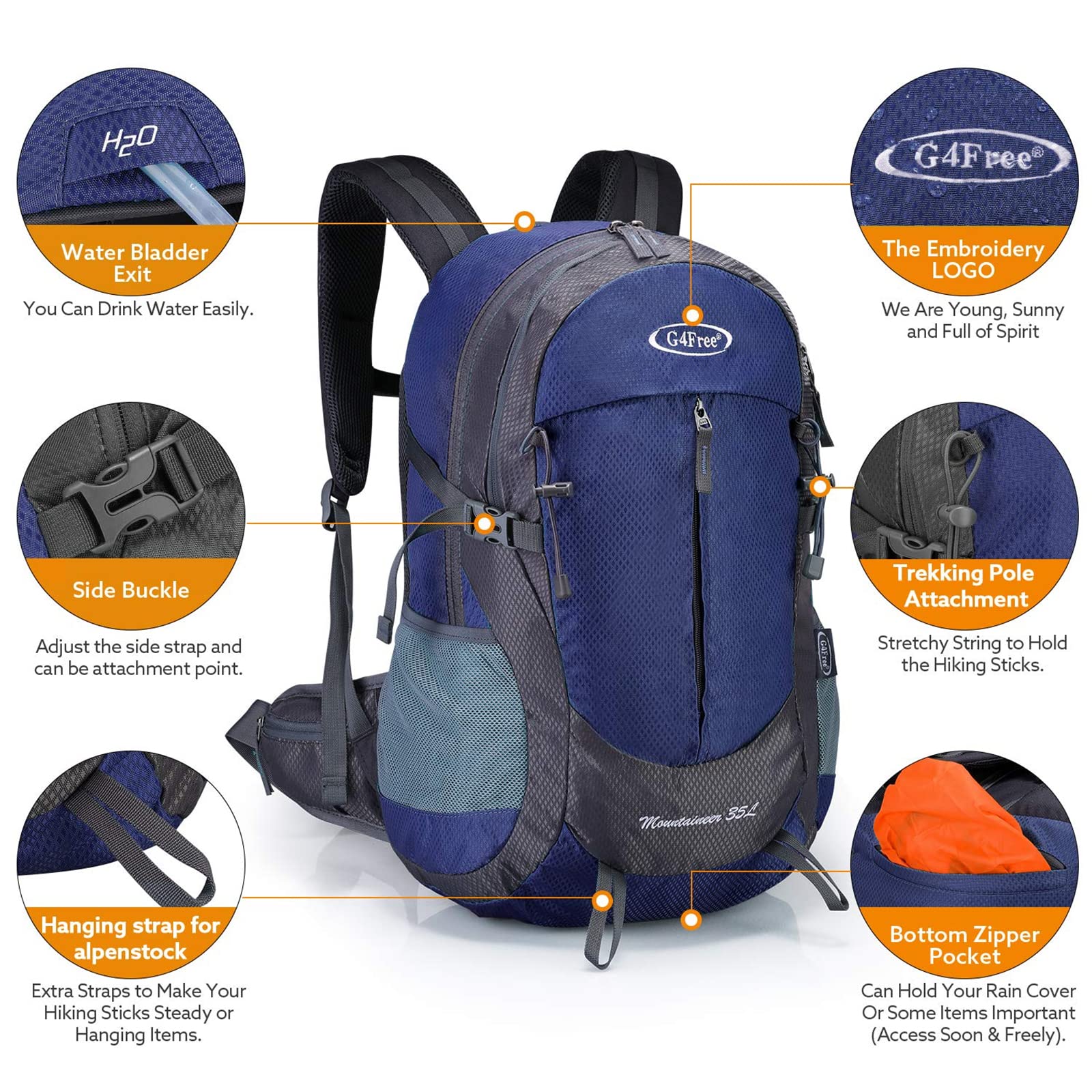 G4Free Activewear - G4Free 35L Outdoor Sports Travel Daypack with Rain Cover -D02V647A-D02V647C-D02V647D-D02V647F-D02V647B