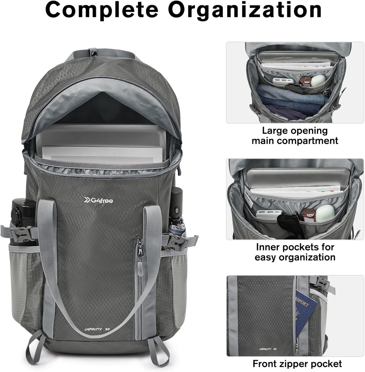 G4Free Activewear - G4Free 35L Waterproof Travel Hiking Backpack -TN24B438A-TN24B438C-TN24B438B