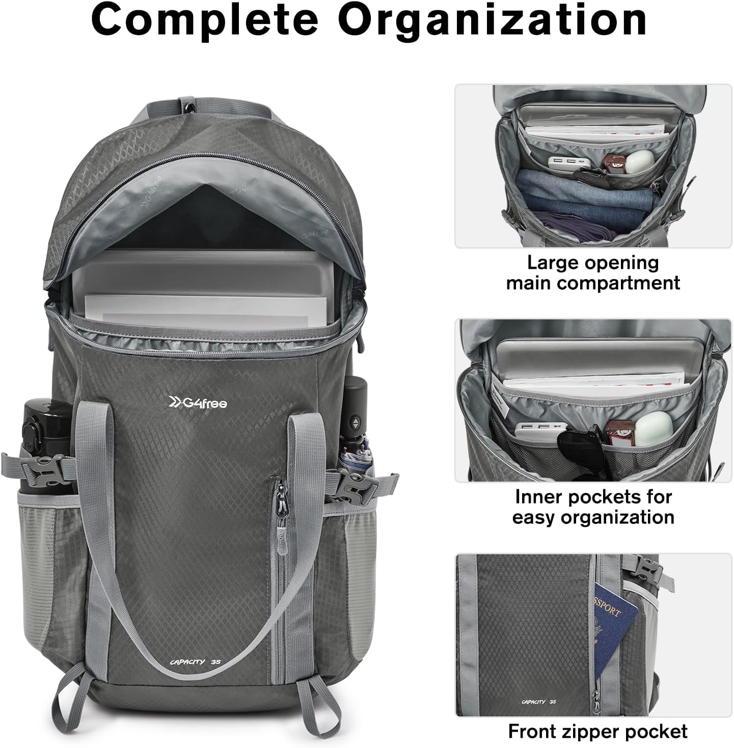 G4Free Activewear - G4Free 35L Waterproof Travel Hiking Backpack -TN24B438C-TN24B438B-TN24B438A