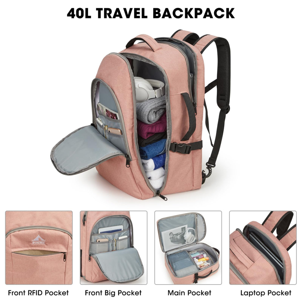 G4Free Activewear - G4Free 40l Carry On Waterproof  Travel Backpack For Women Men -TN23B188A