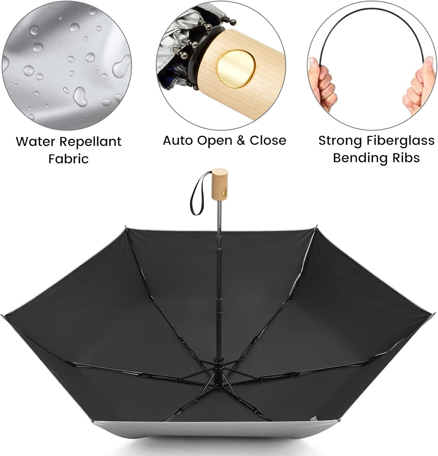 G4Free Activewear - G4Free 42Inch UPF 50+ UV Protection Wooden Handle Travel Umbrella -NT22A148I-NT22A148J-NT22A148B-NT22A148C-NT22A148F