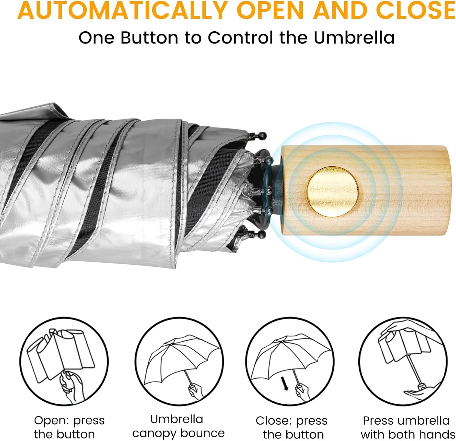 G4Free Activewear - G4Free 42Inch UPF 50+ UV Protection Wooden Handle Travel Umbrella -NT22A148I-NT22A148J-NT22A148B-NT22A148C-NT22A148F