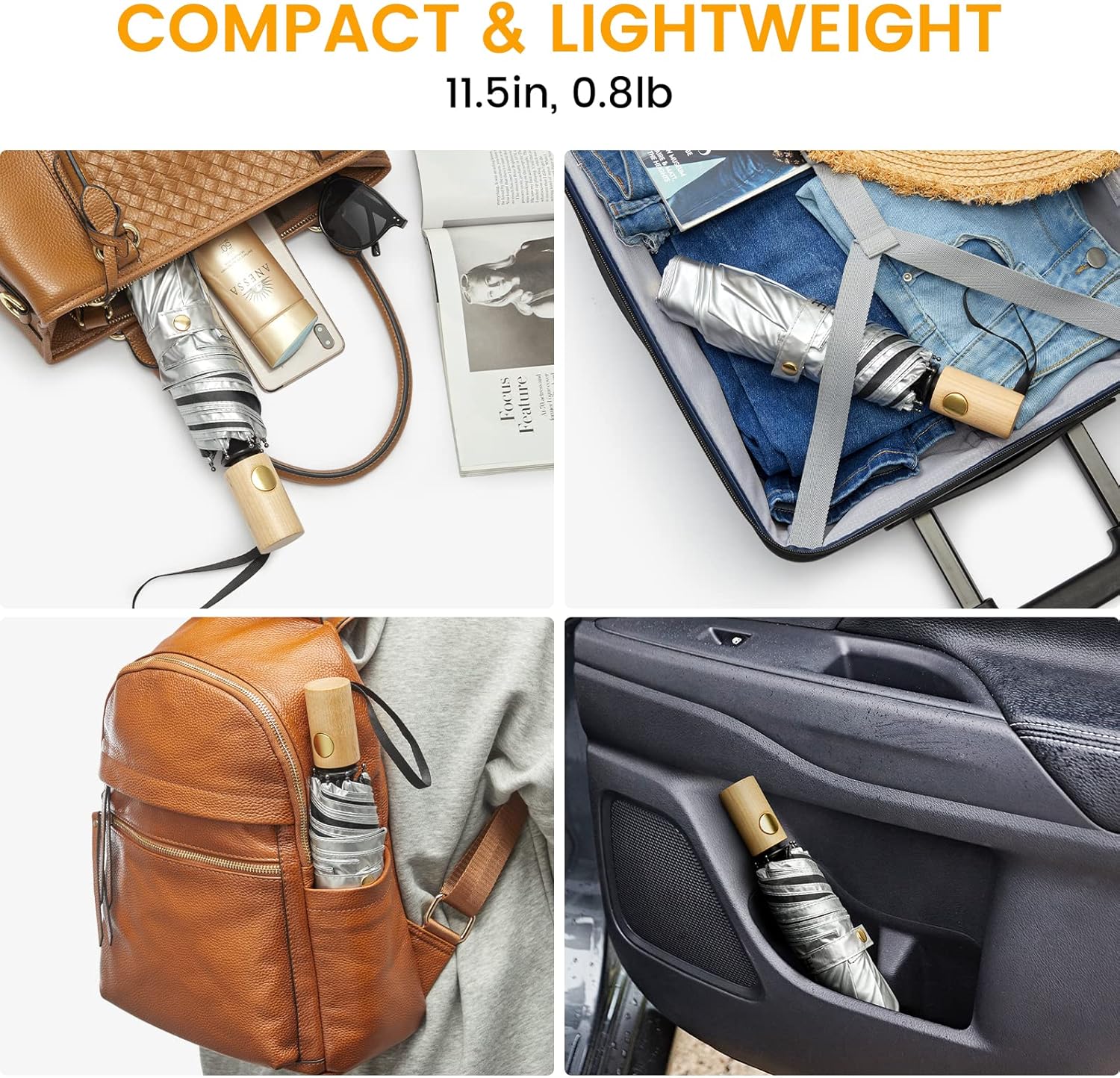 G4Free Activewear - G4Free 42Inch UPF 50+ UV Protection Wooden Handle Travel Umbrella -NT22A148I-NT22A148J-NT22A148B-NT22A148C-NT22A148F