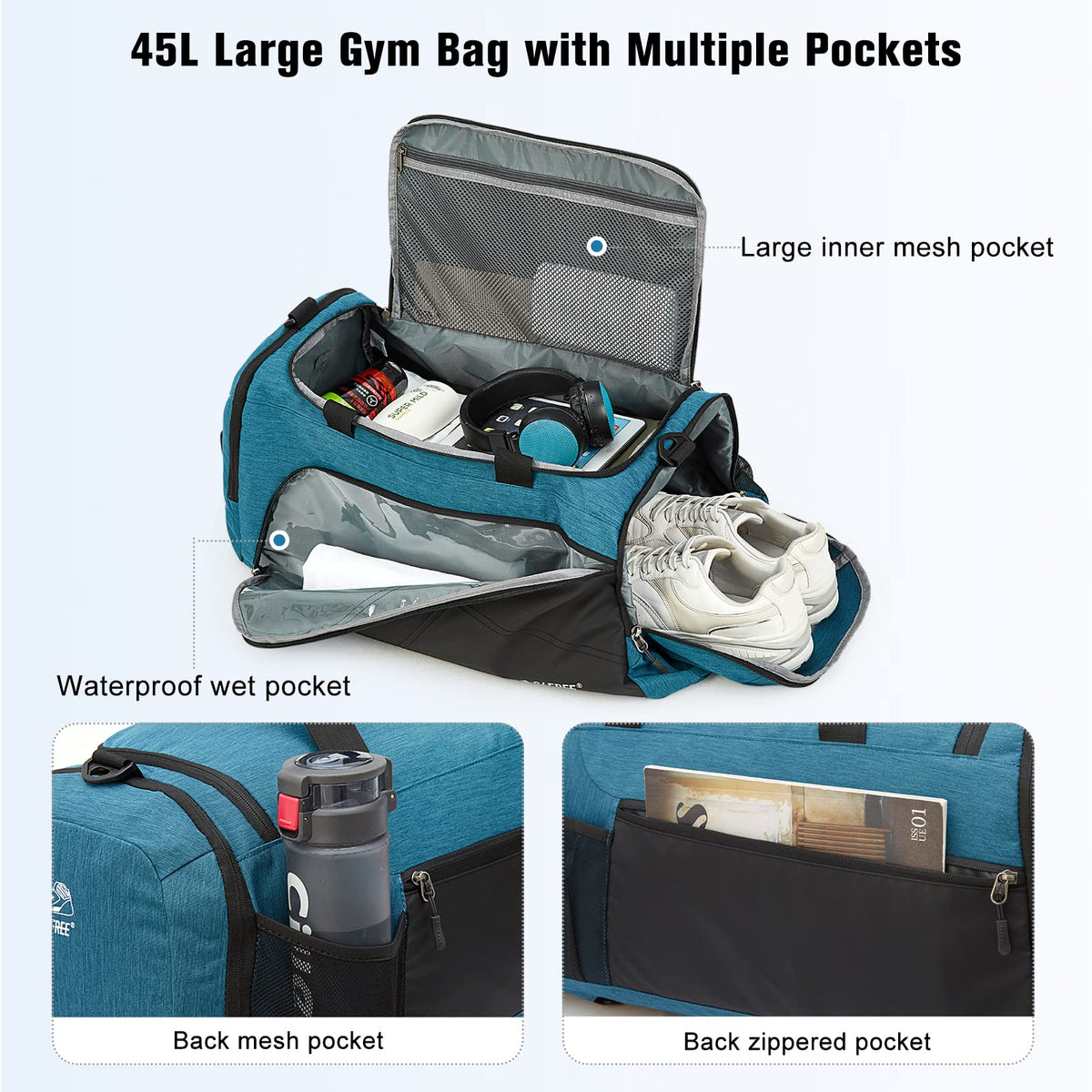 G4Free Activewear - G4Free 45L 3-Way Duffle Backpack with Wet Pocket & Shoes Compartment -TN22B071A-TN23B181A-TN22B071B-TN23B181B-TN22B071C