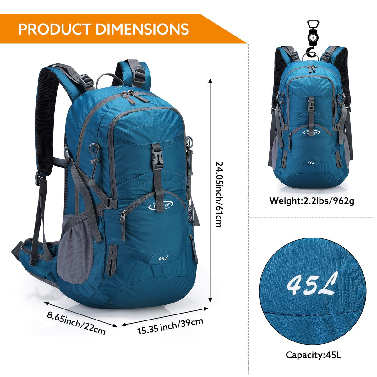 G4Free Activewear - G4Free 45L Waterproof Hiking Travel Backpack with Rain Cover -D02V648A-D02V648B-D02V648C-D02V648D