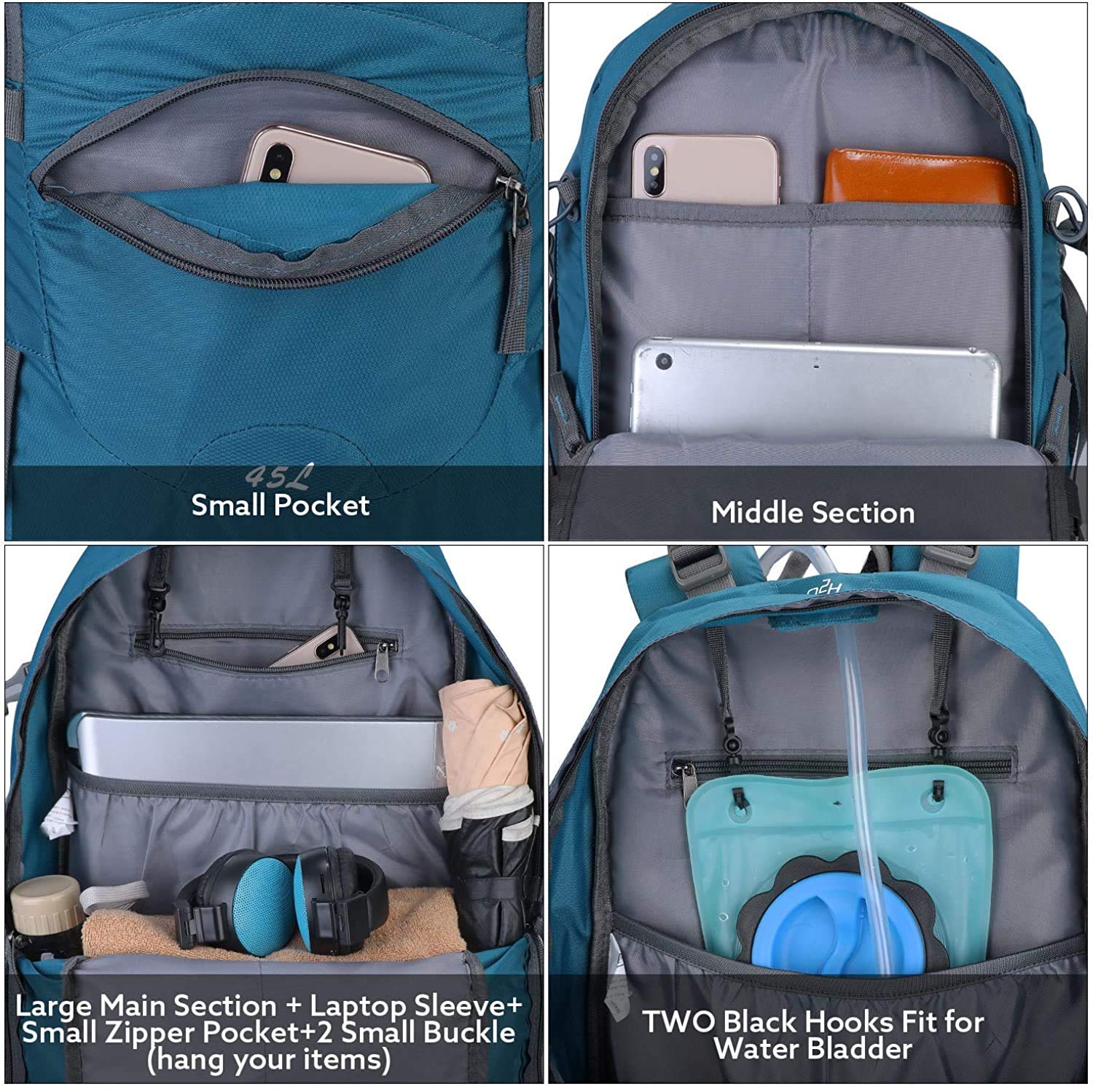 G4Free Activewear - G4Free 45L Waterproof Hiking Travel Backpack with Rain Cover -D02V648A-D02V648B-D02V648C-D02V648D