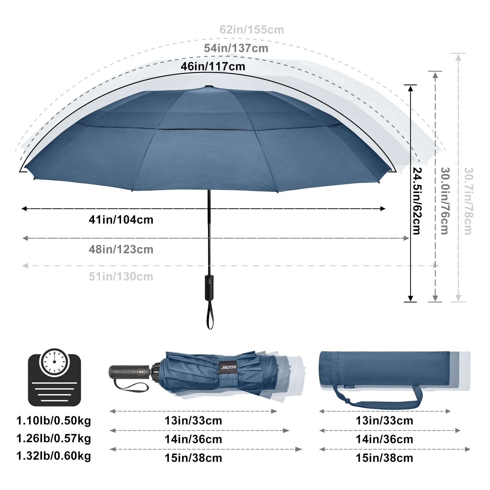 G4Free Activewear - G4Free 46/54/62 Inch Large Compact Golf Umbrella Windproof 10 Ribs -TN23A229B-TN23A230B-TN22A110B-TN23A229A-TN23A230A