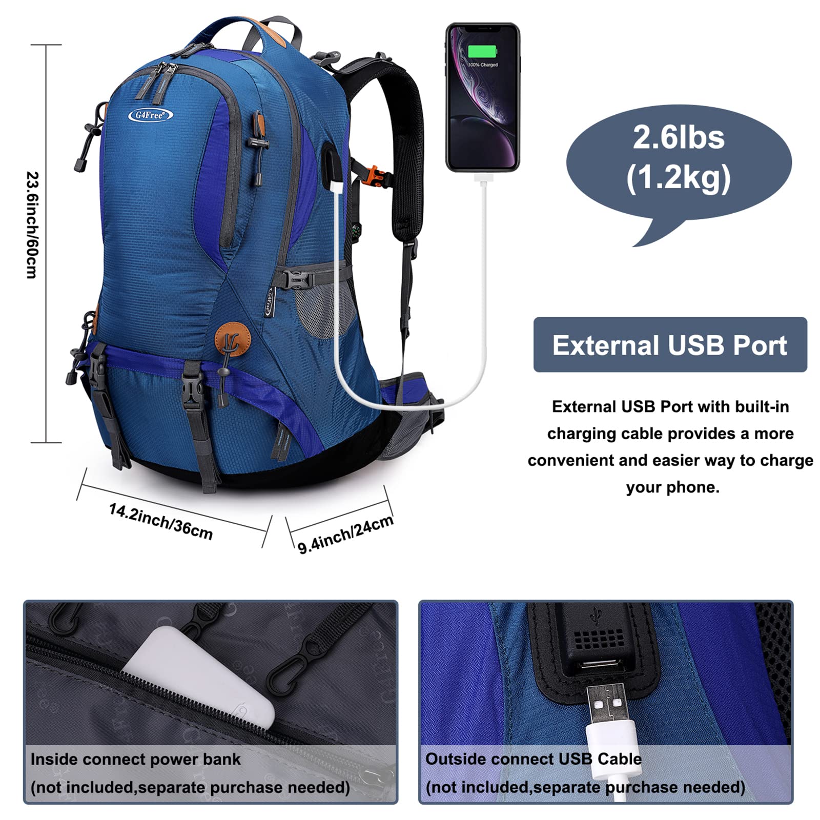 G4Free Activewear - G4Free 50L Hiking Backpack with Rain Cover for Men Women -D01V031A-D01V031D-D01V031F-D01V031B-D01V031G