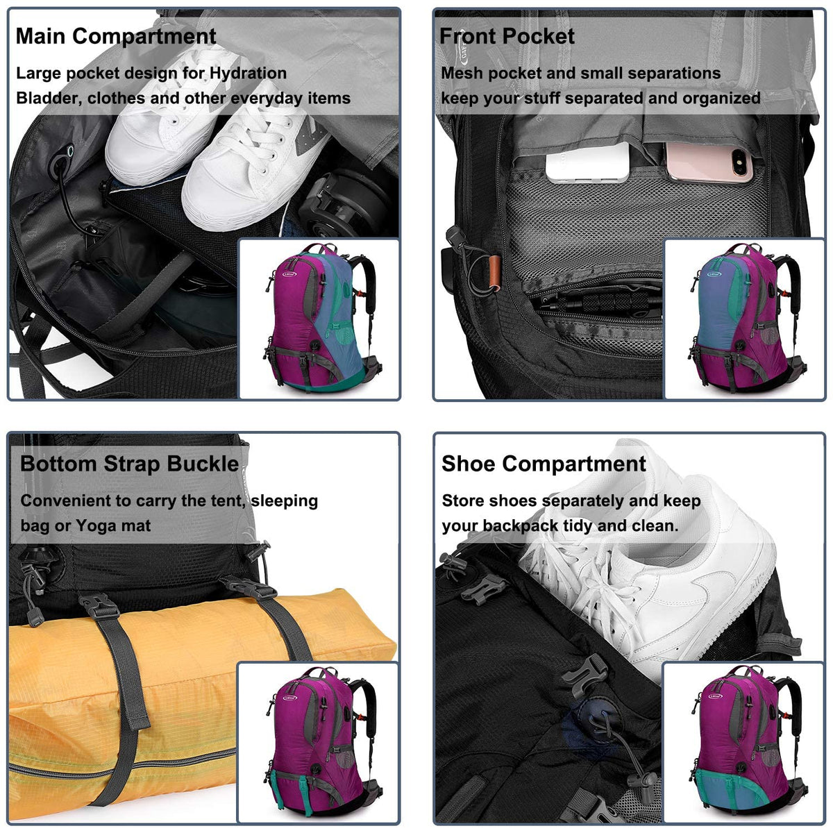 G4Free Activewear - G4Free 50L Hiking Backpack with Rain Cover for Men Women -D01V031A-D01V031D-D01V031F-D01V031B-D01V031G