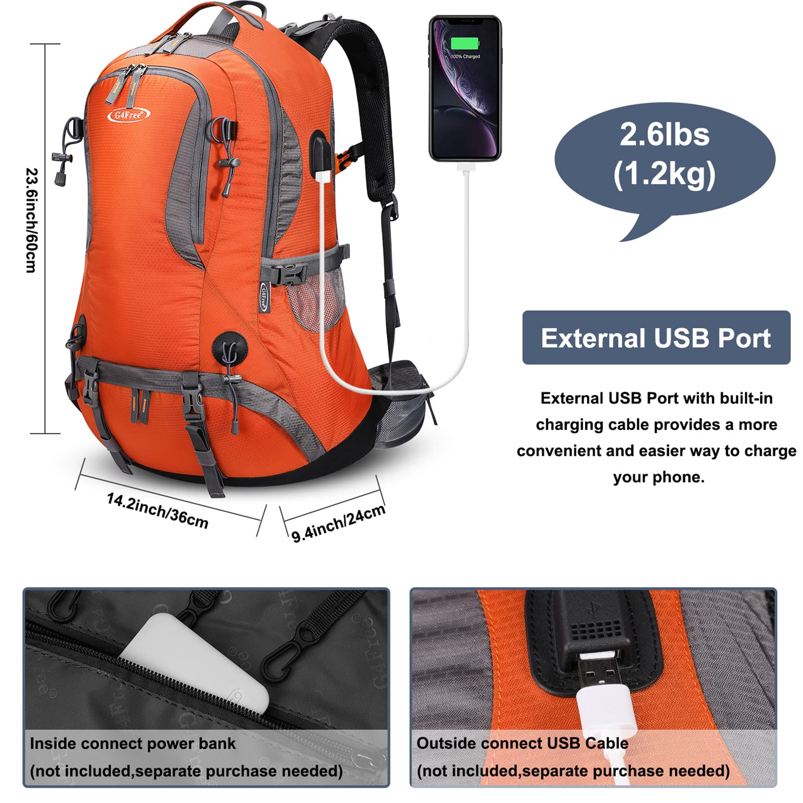 G4Free Activewear - G4Free 50L Hiking Backpack with Rain Cover for Men Women -D01V031A-D01V031D-D01V031F-D01V031B-D01V031G