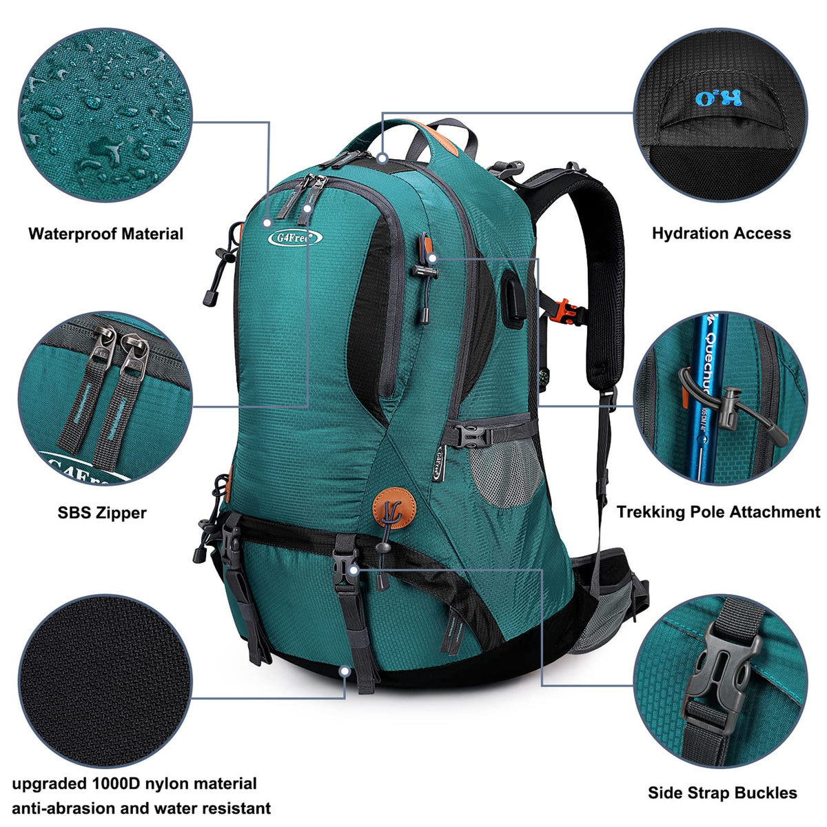 G4Free Activewear - G4Free 50L Hiking Backpack with Rain Cover for Men Women -D01V031A-D01V031D-D01V031F-D01V031B-D01V031G