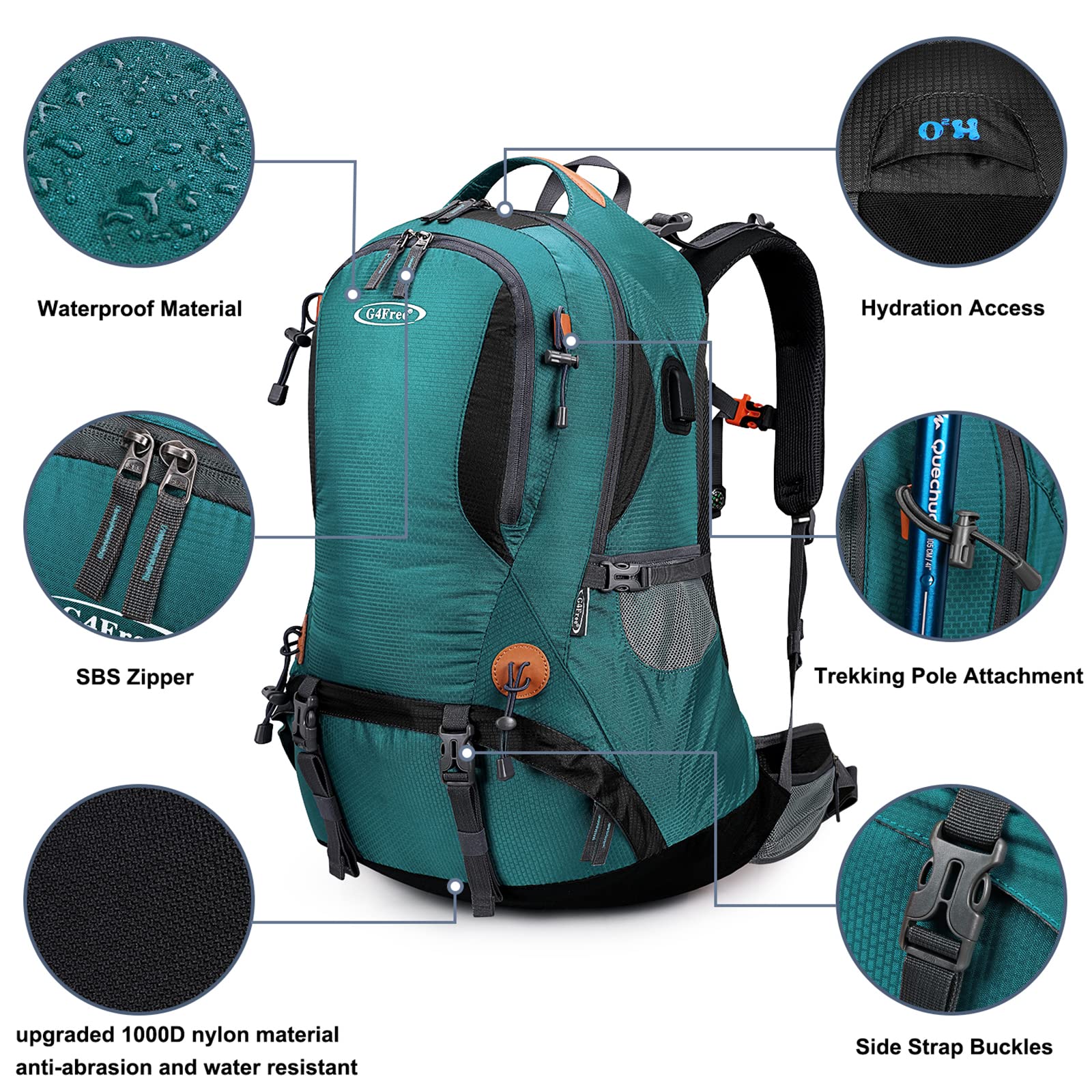 G4Free Activewear - G4Free 50L Hiking Backpack with Rain Cover for Men Women -D01V031A-D01V031D-D01V031F-D01V031B-D01V031G