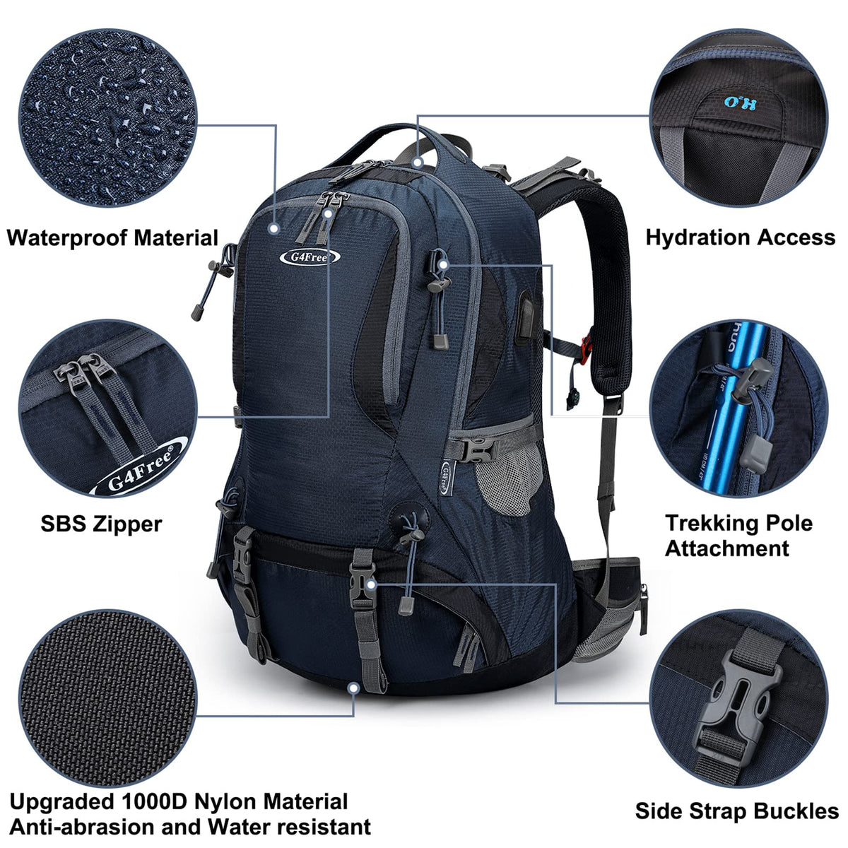 G4Free Activewear - G4Free 50L Hiking Backpack with Rain Cover for Men Women -D01V031A-D01V031D-D01V031F-D01V031B-D01V031G