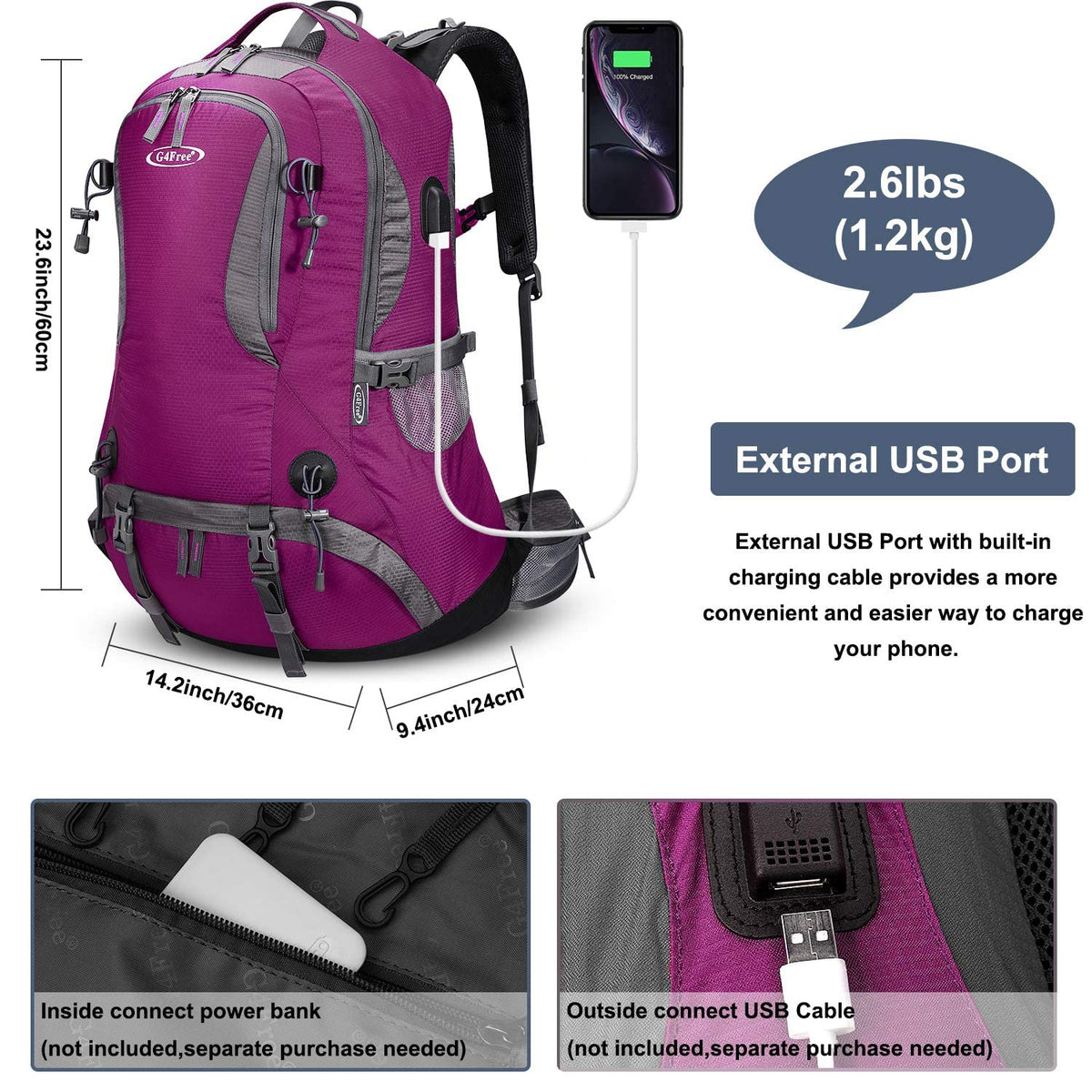 G4Free Activewear - G4Free 50L Hiking Backpack with Rain Cover for Men Women -D01V031A-D01V031D-D01V031F-D01V031B-D01V031G