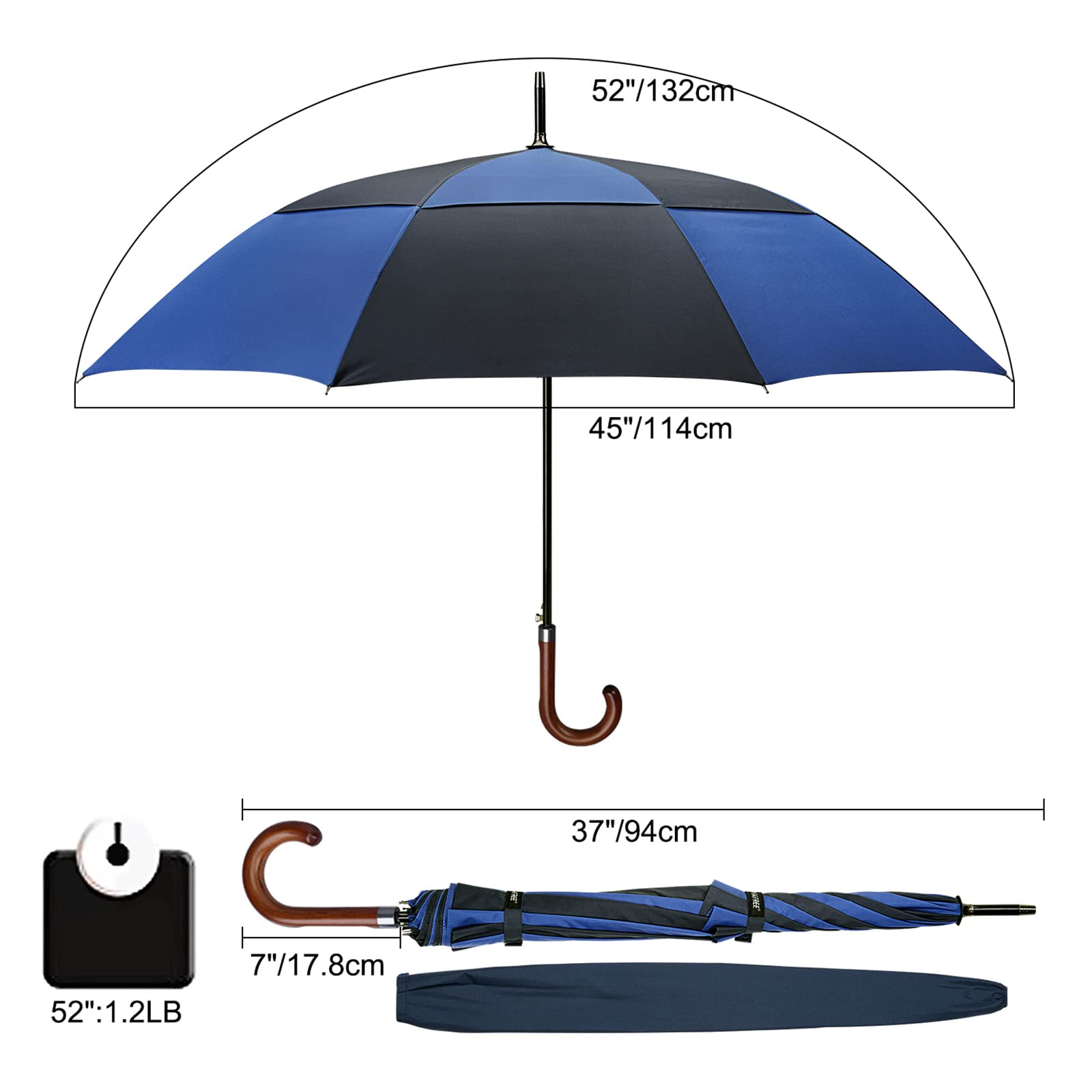 G4Free Activewear - G4Free 52/62inch Wooden J Handle Auto Open  Golf Umbrella -D02V552A-D02V657A-D02V552B-D02V657B-D02V552J