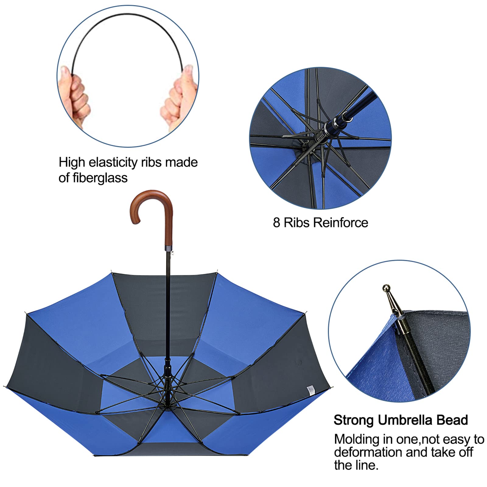 G4Free Activewear - G4Free 52/62inch Wooden J Handle Auto Open  Golf Umbrella -D02V552A-D02V657A-D02V552B-D02V657B-D02V552J