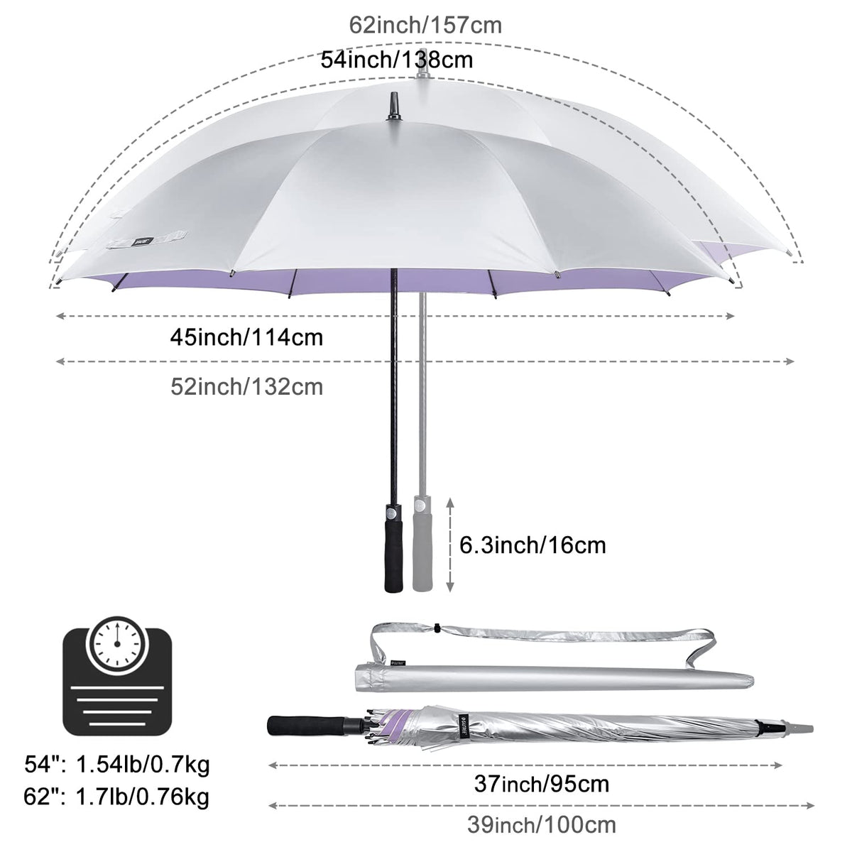 G4Free Activewear - G4Free 54/62 Inch Windproof UV Protection Golf Umbrella -TN23A187B-TN23A187A-TN23A187D-TN23A187C