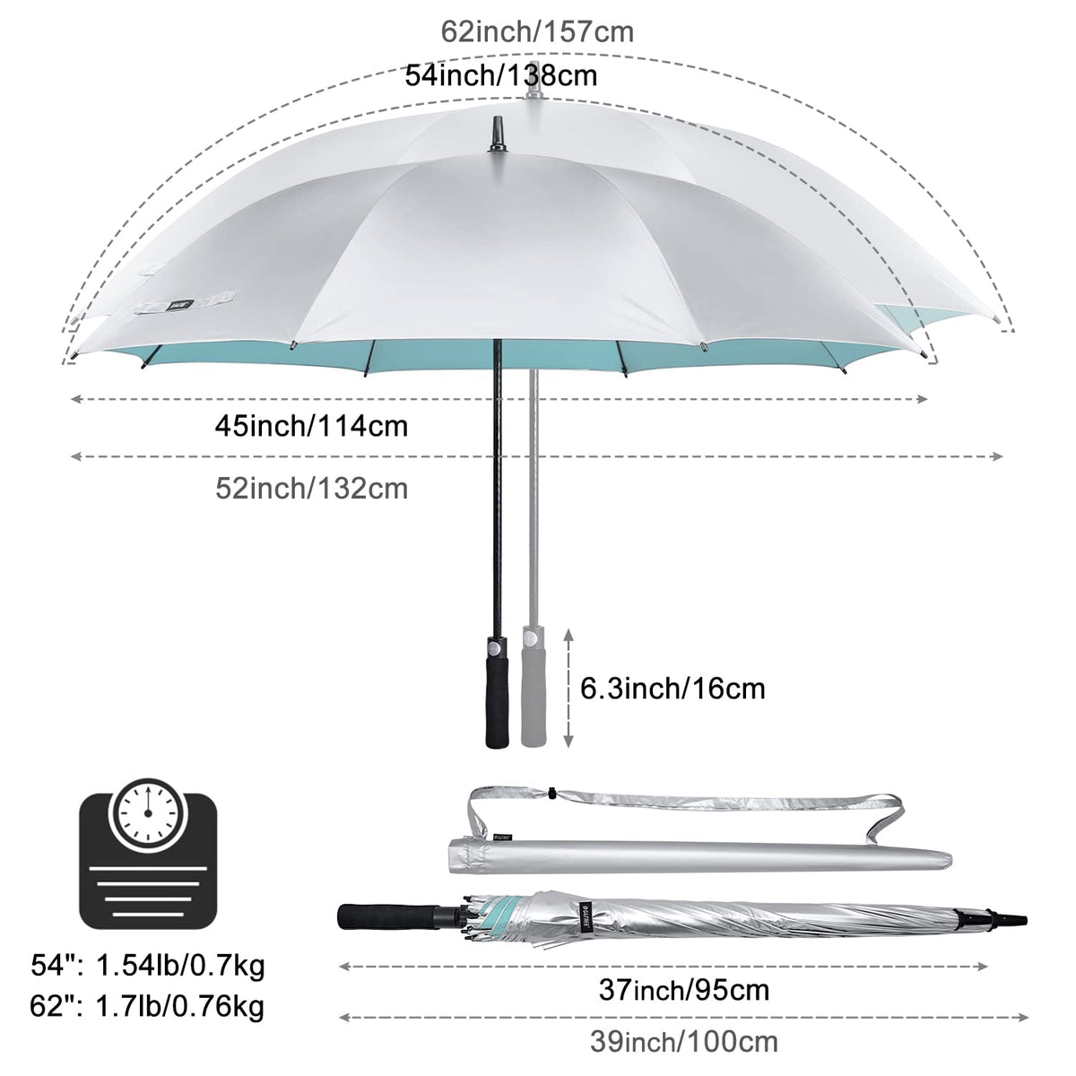 G4Free Activewear - G4Free 54/62 Inch Windproof UV Protection Golf Umbrella -TN23A187B-TN23A187A-TN23A187D-TN23A187C