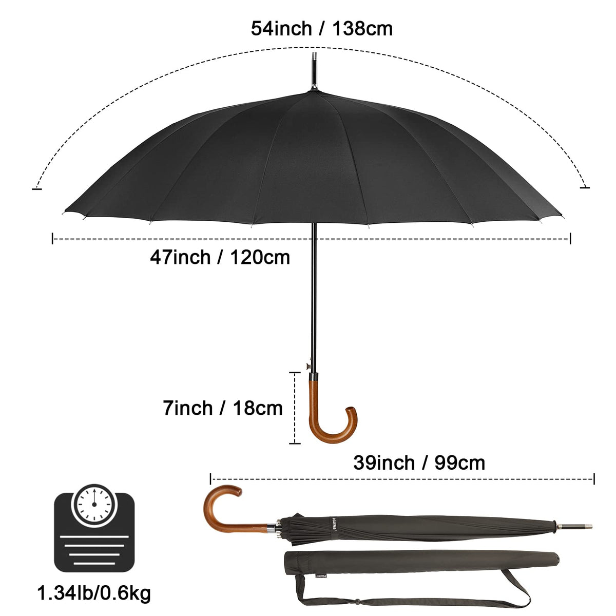G4Free Activewear - G4Free 54 Inch 16 Ribs Large Windproof Umbrella for 2 Persons -NT22A136A-NT22A136B-NT22A136C