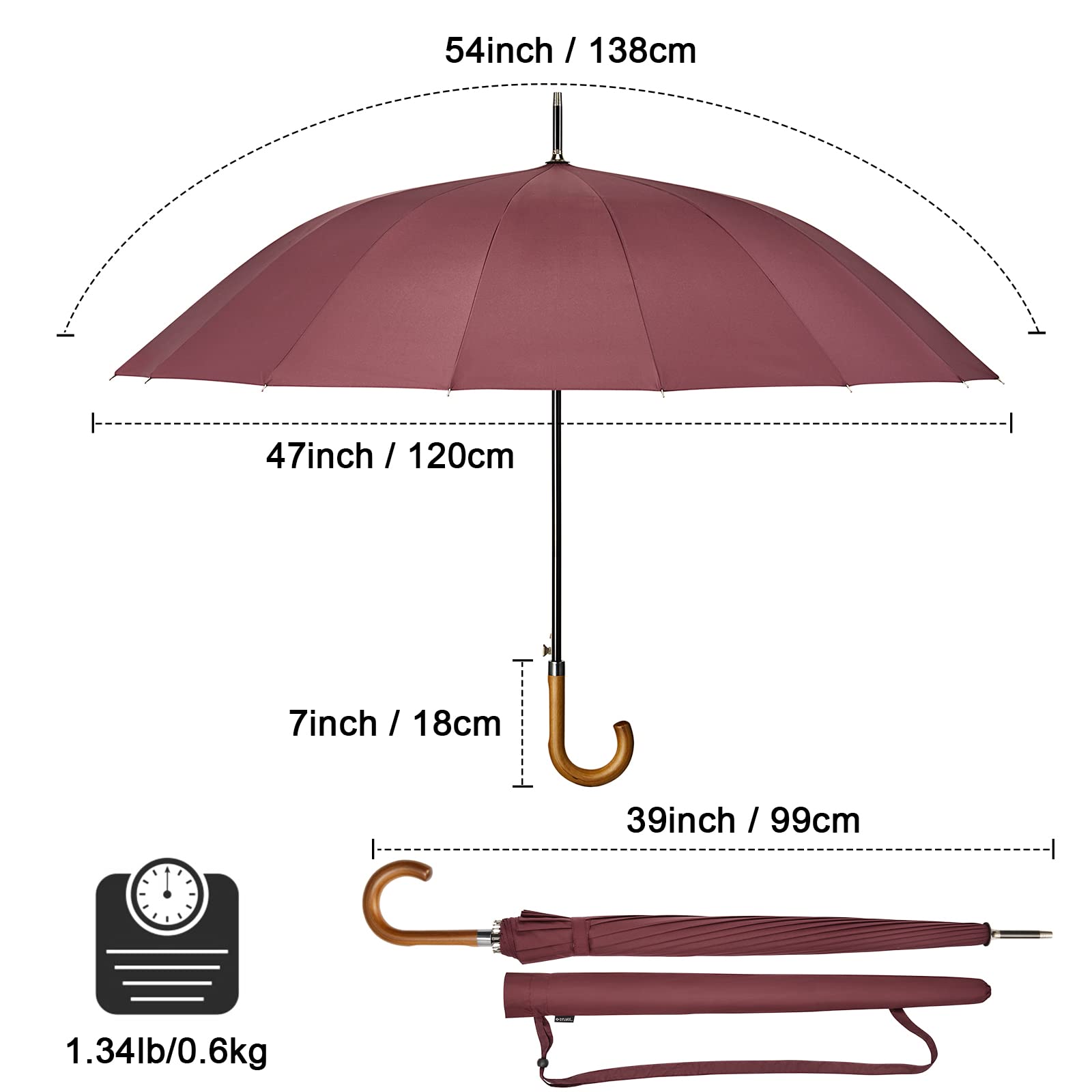 G4Free Activewear - G4Free 54 Inch 16 Ribs Large Windproof Umbrella for 2 Persons -NT22A136A-NT22A136B-NT22A136C