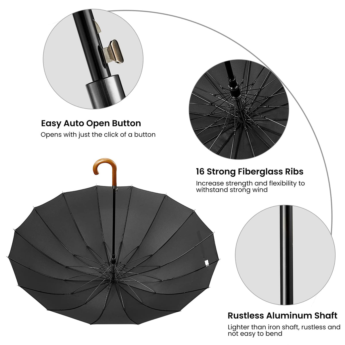 G4Free Activewear - G4Free 54 Inch 16 Ribs Large Windproof Umbrella for 2 Persons -NT22A136A-NT22A136B-NT22A136C