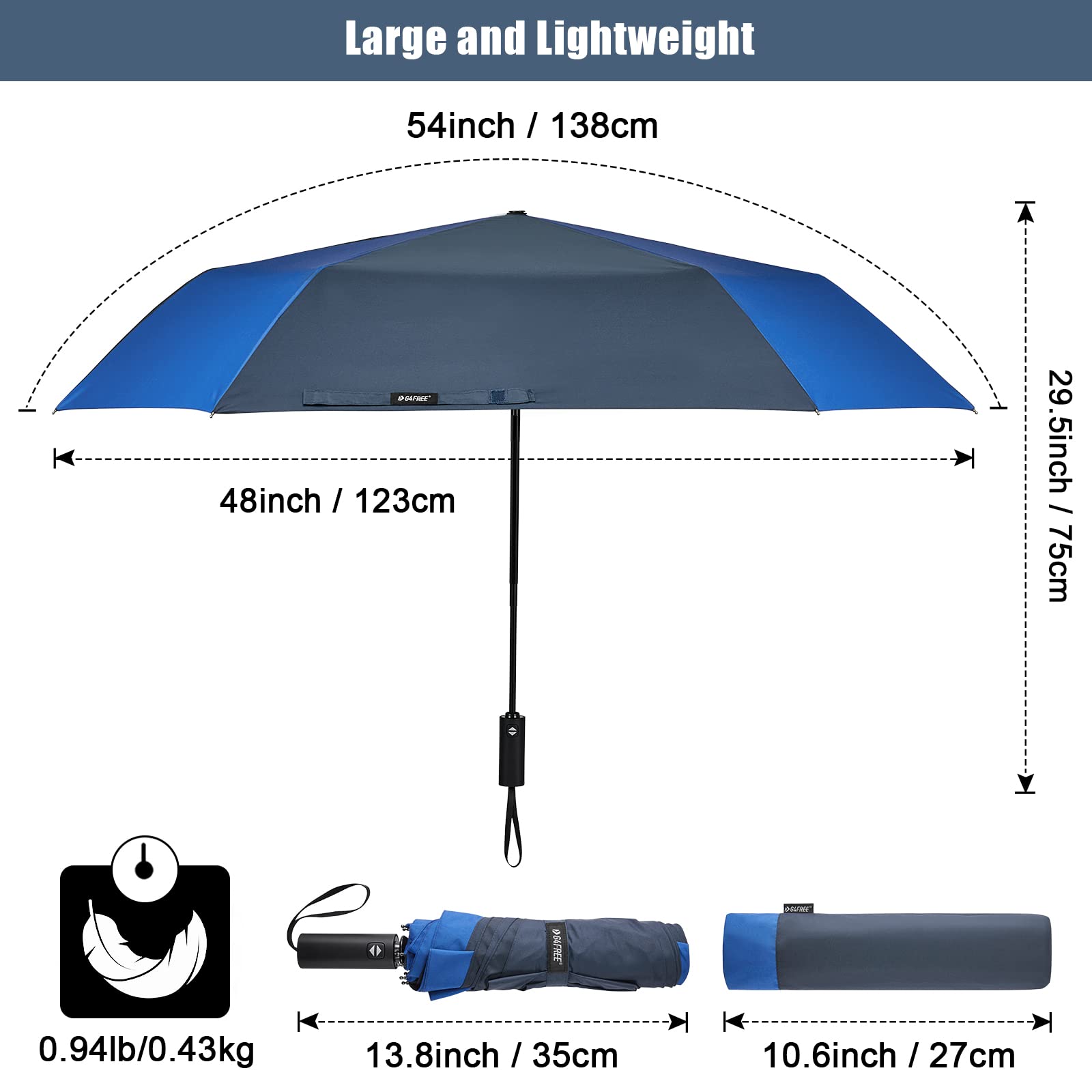 G4Free Activewear - G4Free 54 Inch Large Golf Umbrella -TN22A131B-TN22A131C-TN22A131A-TN22A131D