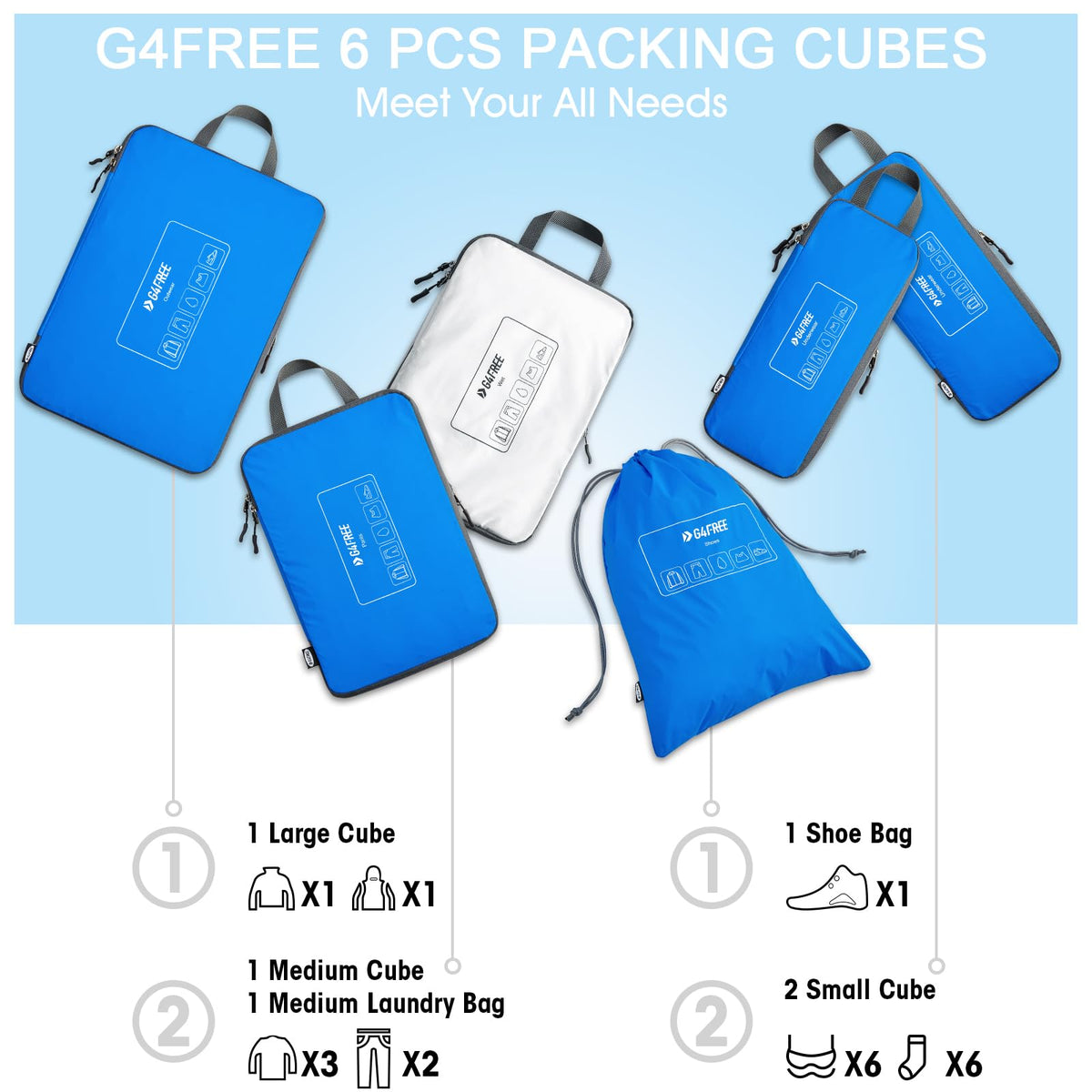 G4Free Activewear - G4Free 6 Set Compression Packing Cube -TN23B210A-TN23B210D-TN23B210C-TN23B210B