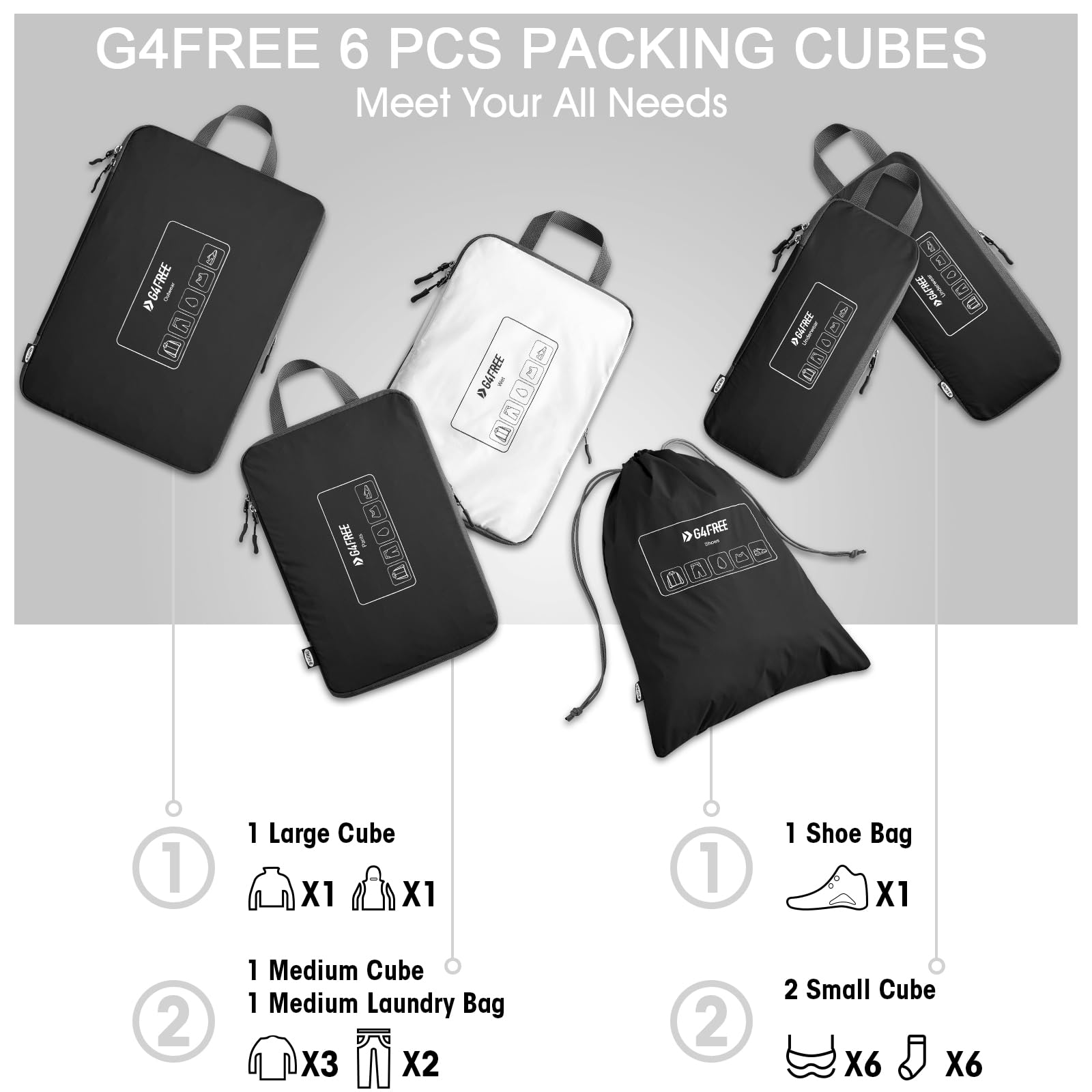 G4Free Activewear - G4Free 6 Set Compression Packing Cube -TN23B210A-TN23B210D-TN23B210C-TN23B210B