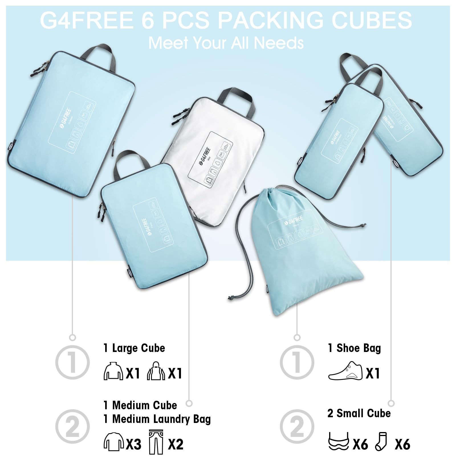 G4Free Activewear - G4Free 6 Set Compression Packing Cube -TN23B210A-TN23B210D-TN23B210C-TN23B210B