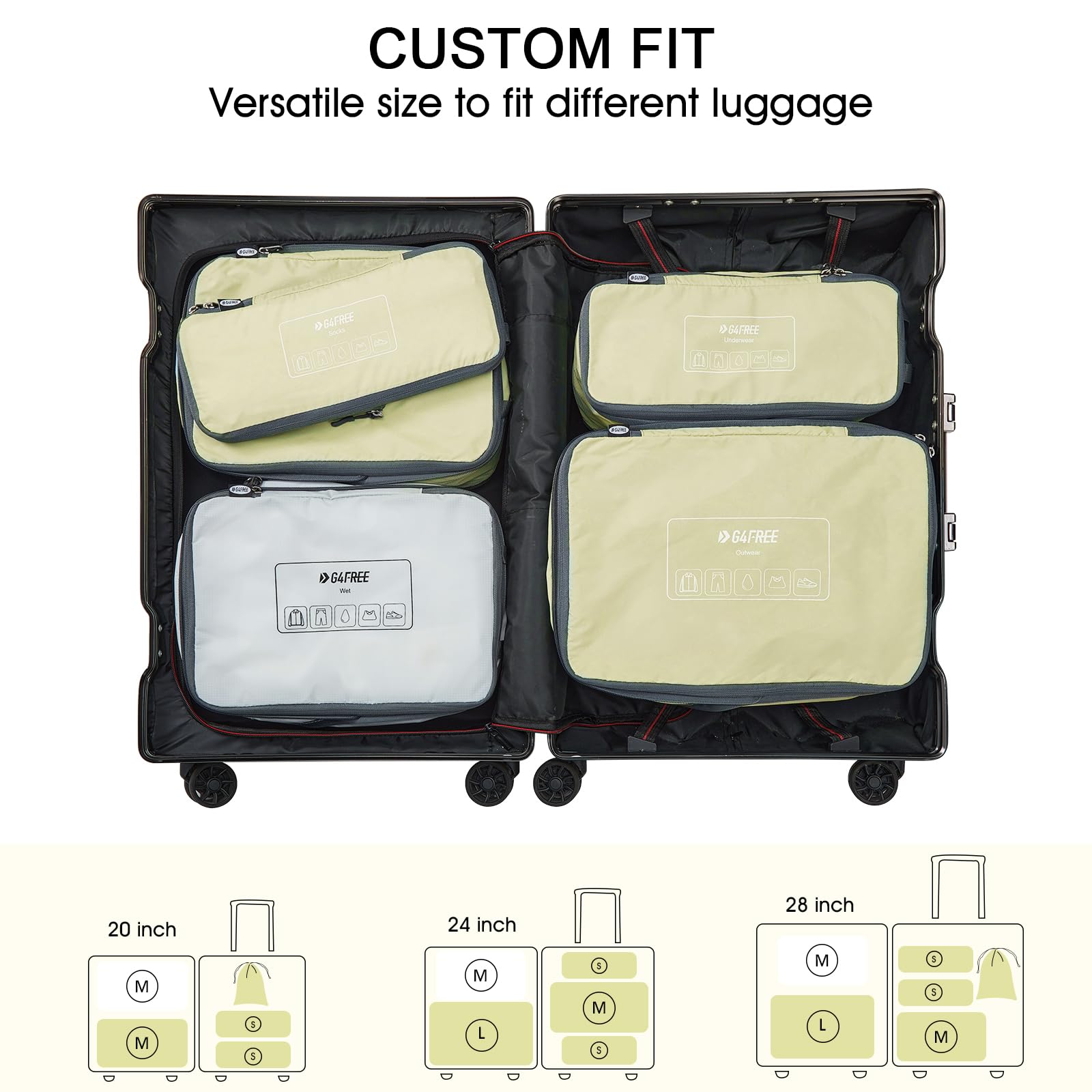 G4Free Activewear - G4Free 6 Set Compression Packing Cube -TN23B210A-TN23B210D-TN23B210C-TN23B210B