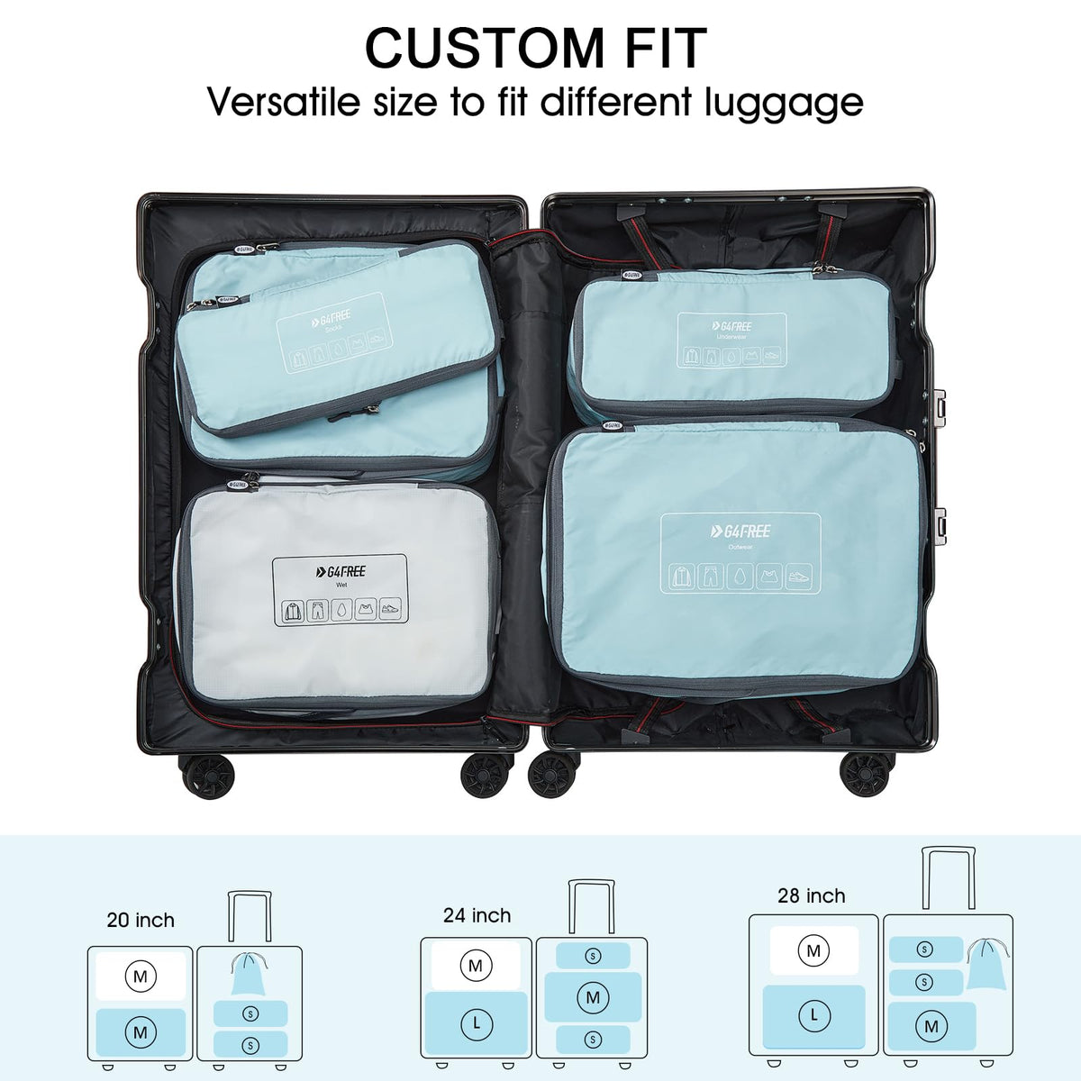 G4Free Activewear - G4Free 6 Set Compression Packing Cube -TN23B210A-TN23B210D-TN23B210C-TN23B210B