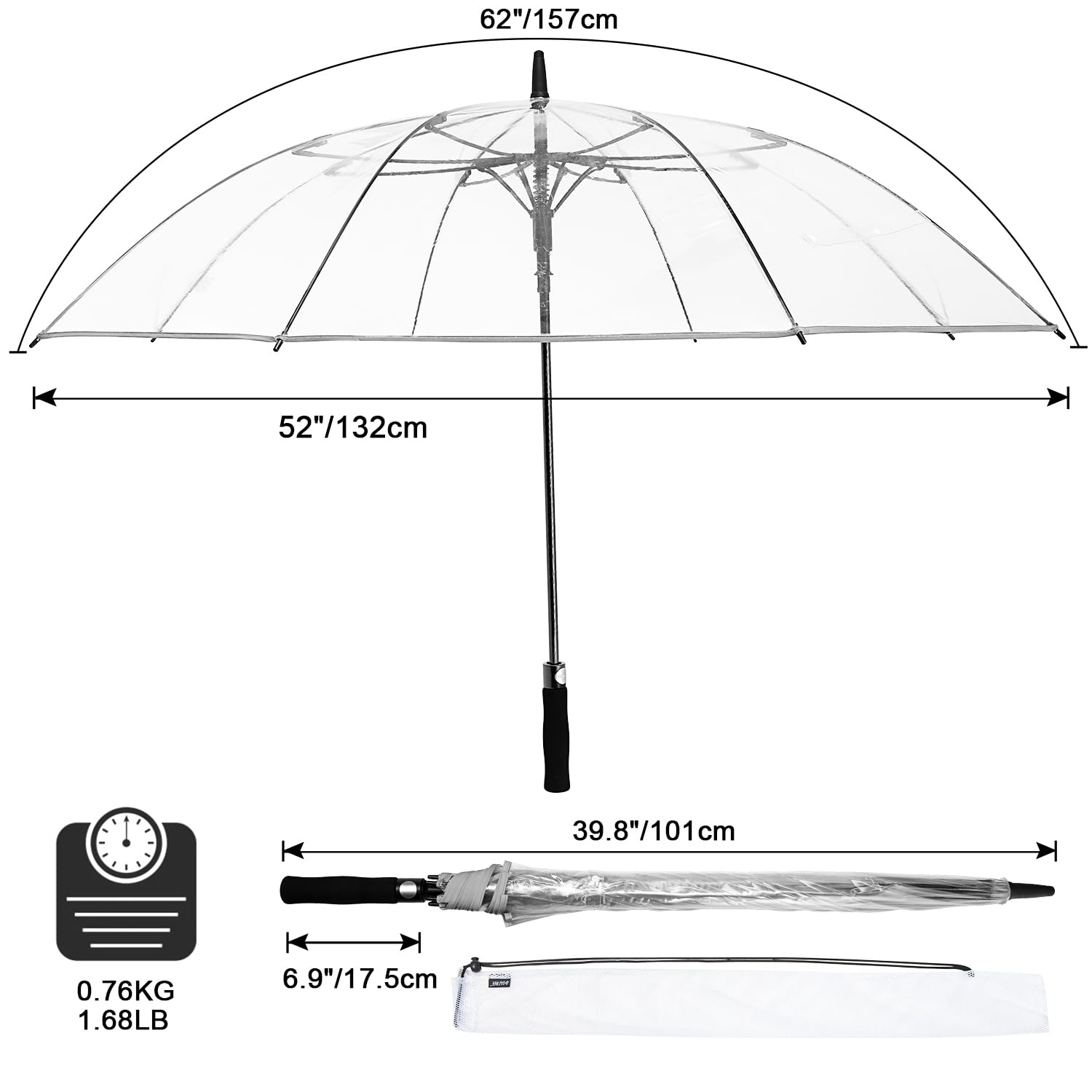 G4Free Activewear - G4Free 62 Inch Clear Golf Umbrella Transparent Auto Open Large Stick Umbrella -D02V733A-D02V723A