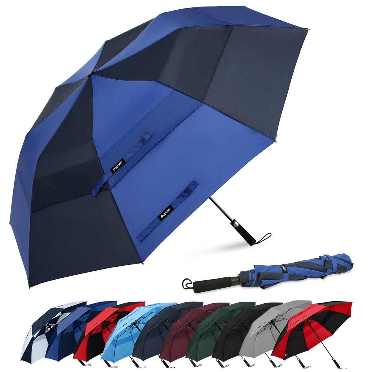 G4Free Activewear - G4Free 62 Inch Portable Automatic Open Oversize Vented Double Canopy Umbrellas -D02V684A-D02V684M-D02V684B-D02V684E-D02V684D