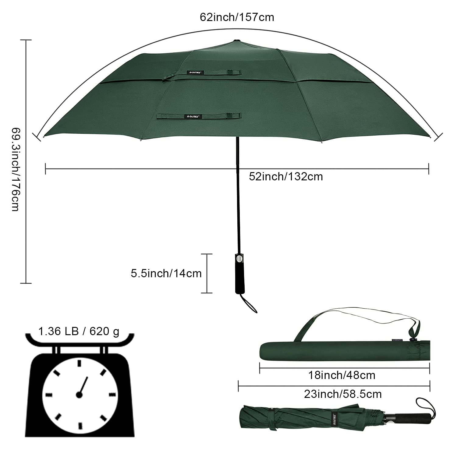G4Free Activewear - G4Free 62 Inch Portable Automatic Open Oversize Vented Double Canopy Umbrellas -D02V684A-D02V684M-D02V684B-D02V684E-D02V684D