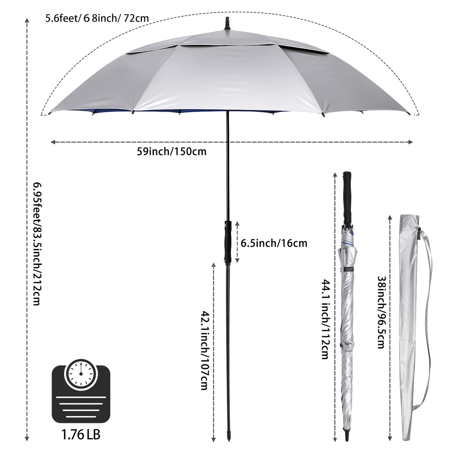 G4Free Activewear - G4Free 68 Arc Vented UV Auto Extra Large Windproof Golf/Beach  Umbrellas -D02V731A-D02V731D-D02V731C-D02V731B