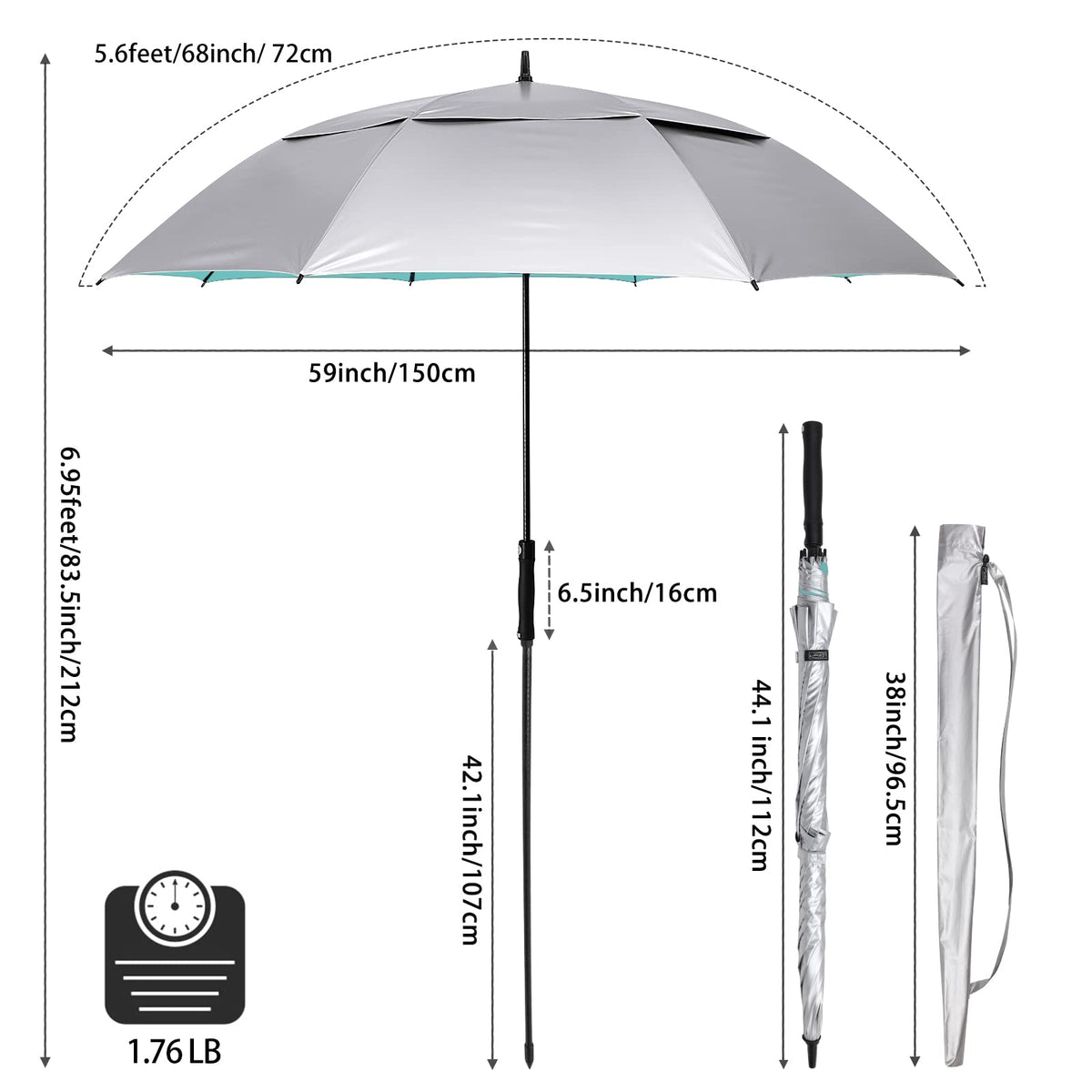 G4Free Activewear - G4Free 68 Arc Vented UV Auto Extra Large Windproof Golf/Beach  Umbrellas -D02V731A-D02V731D-D02V731C-D02V731B