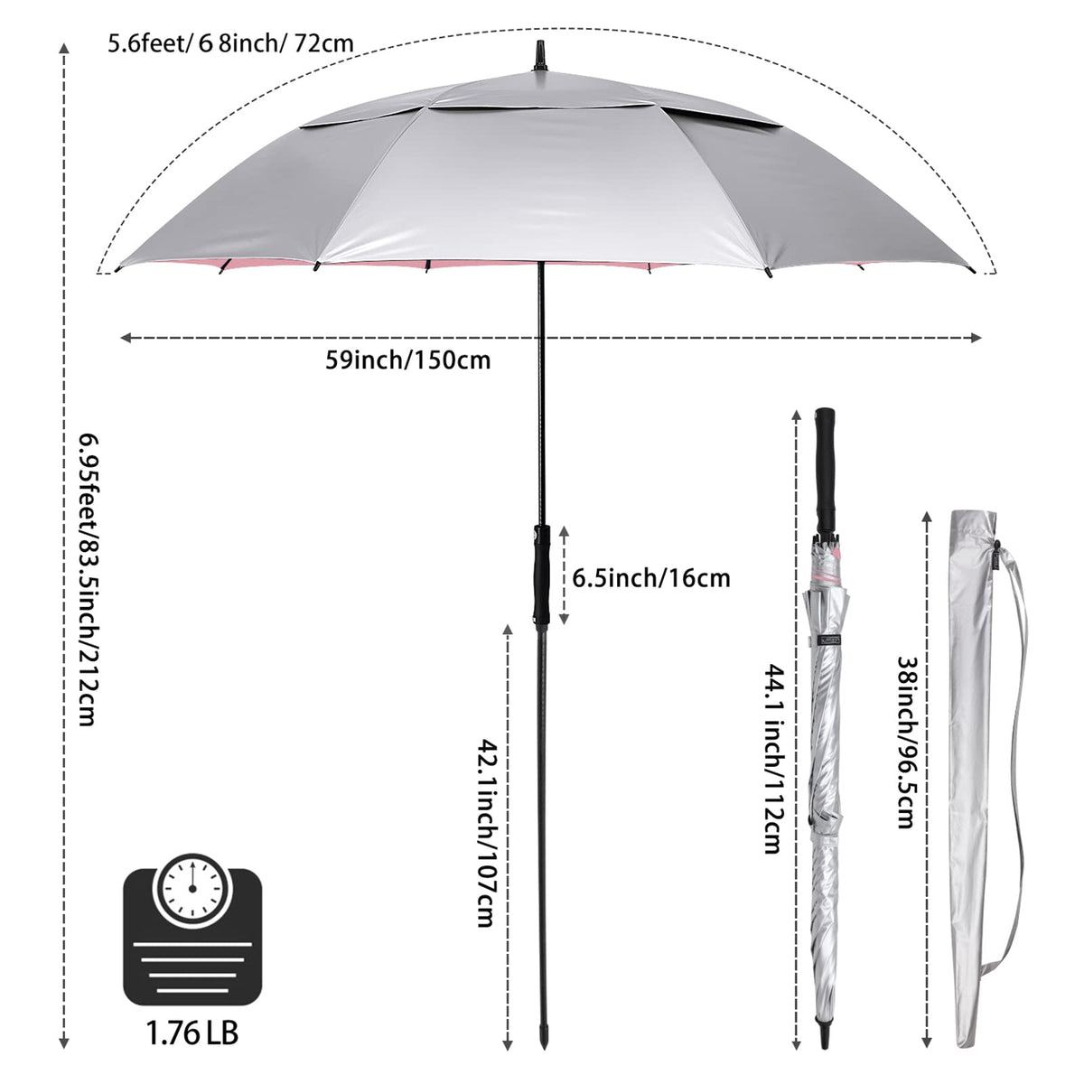G4Free Activewear - G4Free 68 Arc Vented UV Auto Extra Large Windproof Golf/Beach  Umbrellas -D02V731A-D02V731D-D02V731C-D02V731B