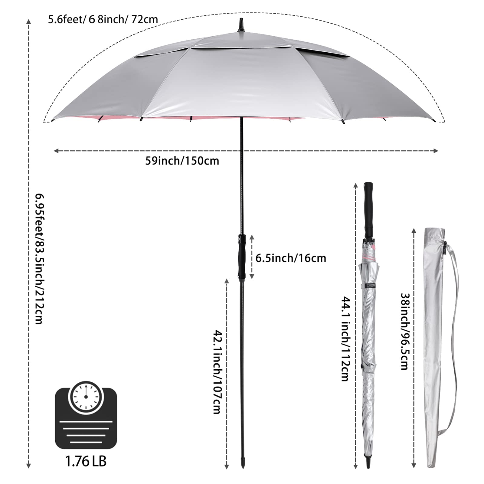 G4Free Activewear - G4Free 68 Arc Vented UV Auto Extra Large Windproof Golf/Beach  Umbrellas -D02V731A-D02V731D-D02V731C-D02V731B