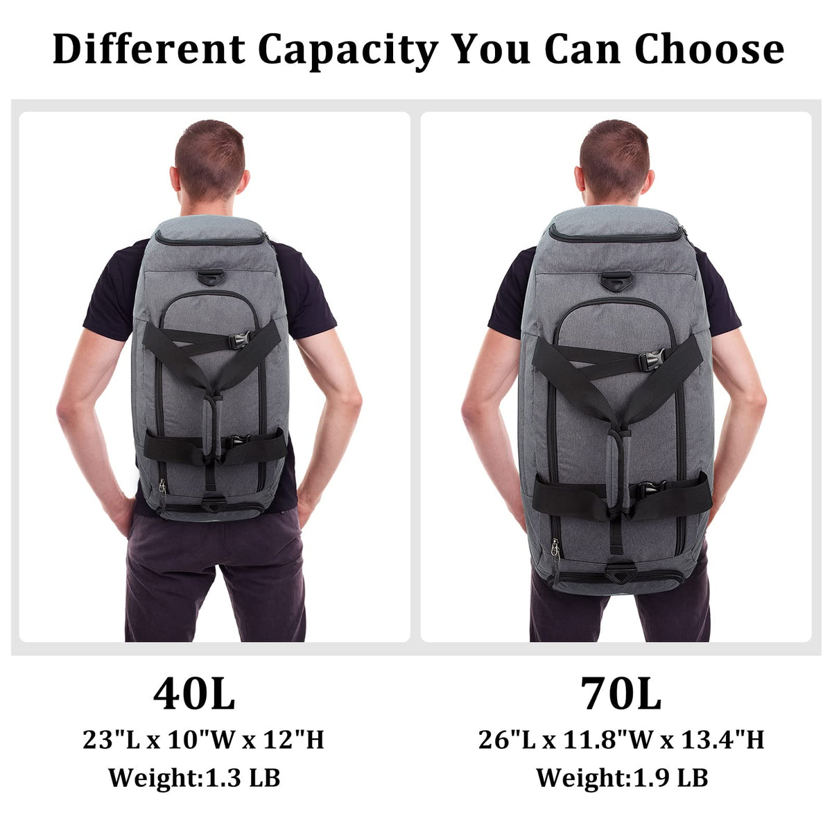 G4Free Activewear - G4Free 70L Large 3-Way Duffle Backpack Gym Bag with Shoe Compartment -TN22B134C-TN22B134B-TN22B134A