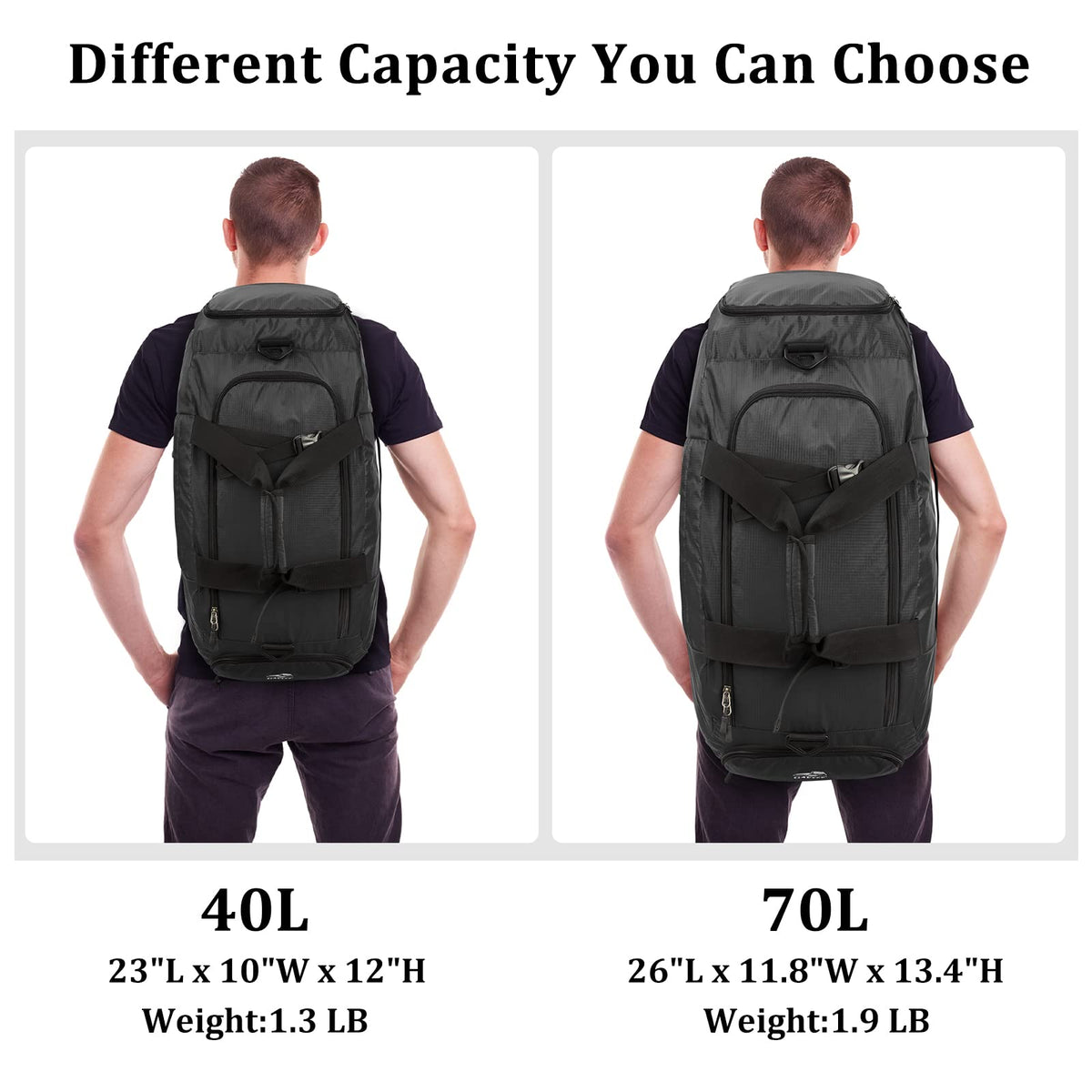 G4Free Activewear - G4Free 70L Large 3-Way Duffle Backpack Gym Bag with Shoe Compartment -TN22B134C-TN22B134B-TN22B134A