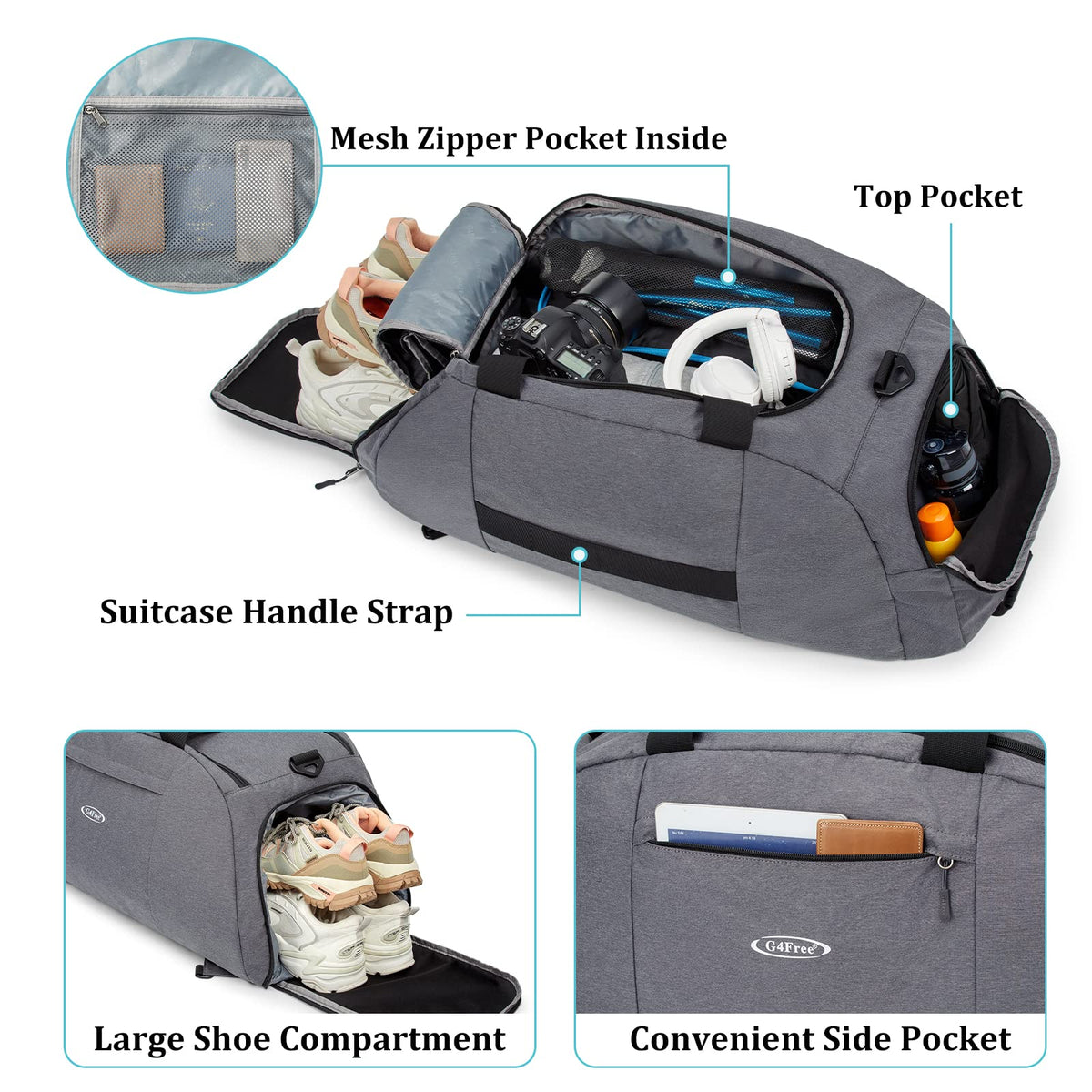 G4Free Activewear - G4Free 70L Large 3-Way Duffle Backpack Gym Bag with Shoe Compartment -TN22B134C-TN22B134B-TN22B134A