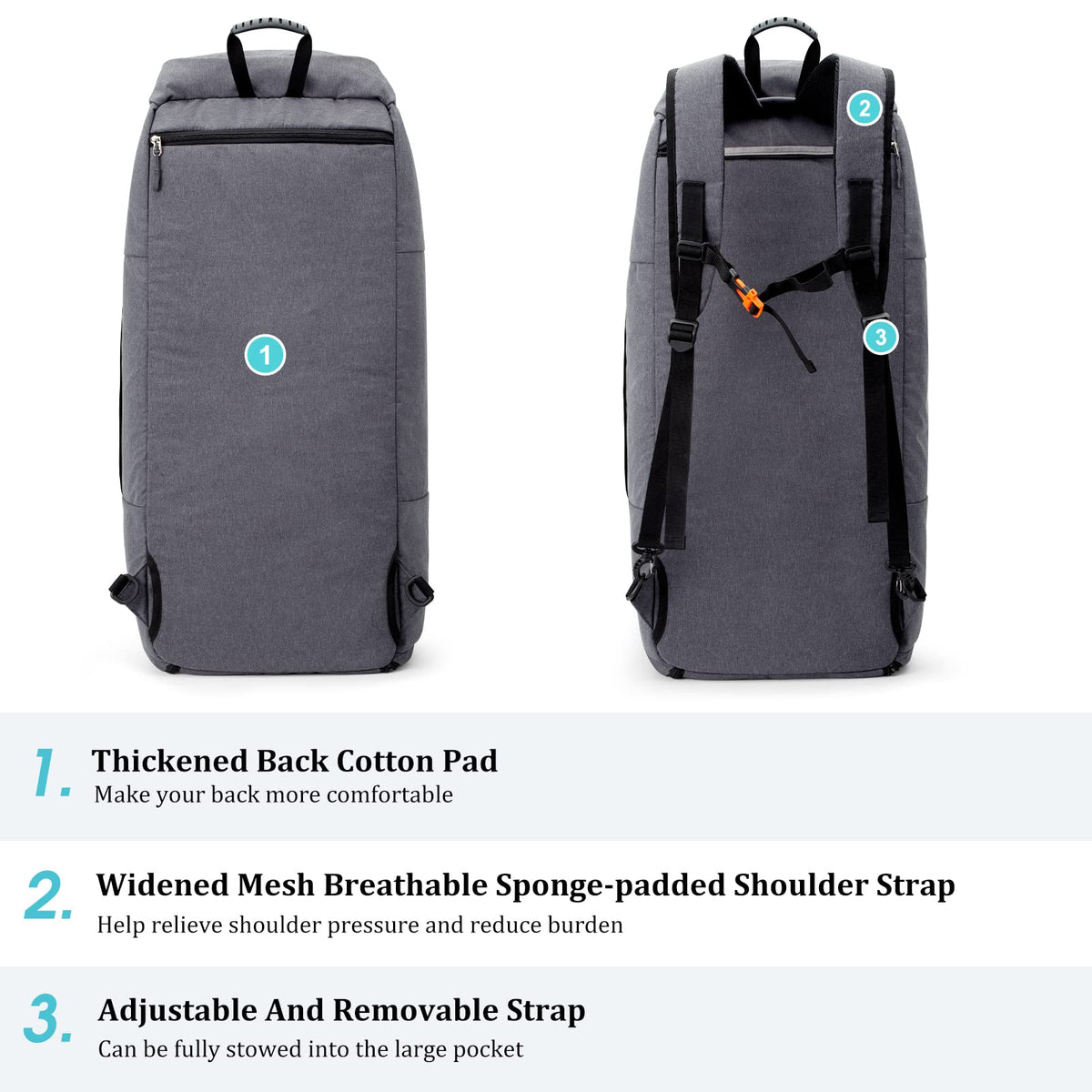 G4Free Activewear - G4Free 70L Large 3-Way Duffle Backpack Gym Bag with Shoe Compartment -TN22B134C-TN22B134B-TN22B134A