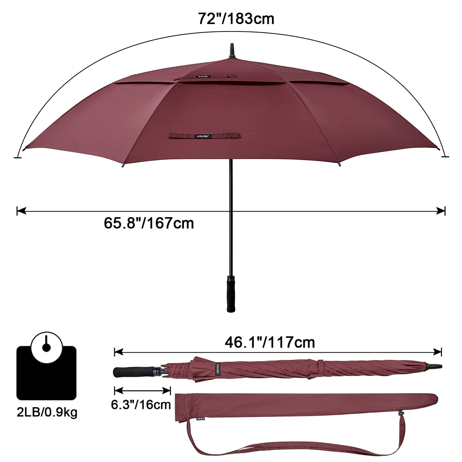 G4Free Activewear - G4Free 72 Inch Huge Double Canopy Vented Windproof Stick Umbrellas -D02V716A-D02V716C-D02V716B