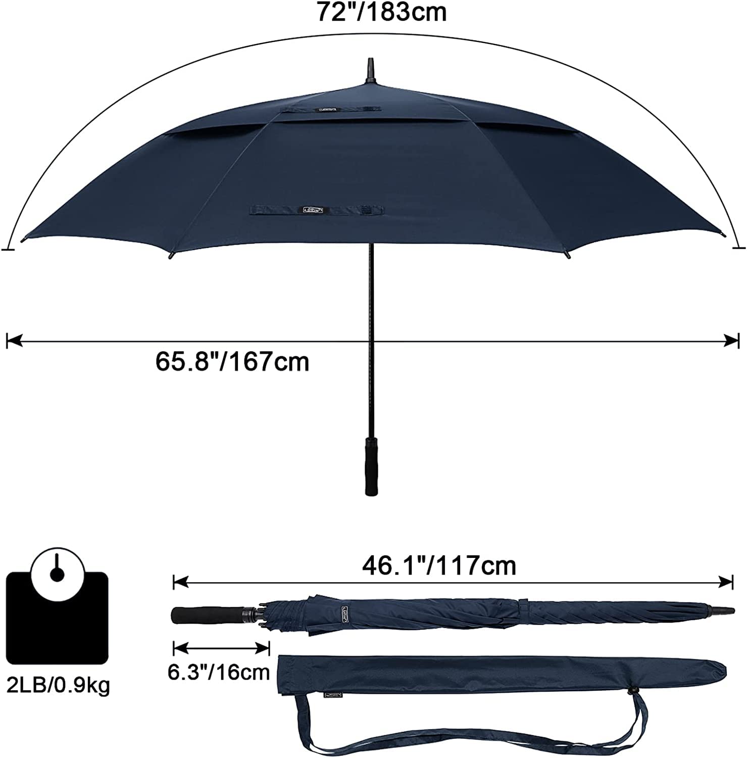 G4Free Activewear - G4Free 72 Inch Huge Double Canopy Vented Windproof Stick Umbrellas -D02V716A-D02V716C-D02V716B