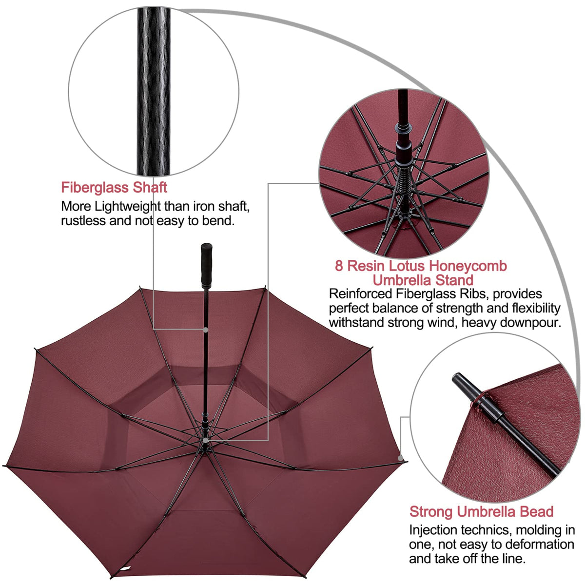 G4Free Activewear - G4Free 72 Inch Huge Double Canopy Vented Windproof Stick Umbrellas -D02V716A-D02V716C-D02V716B