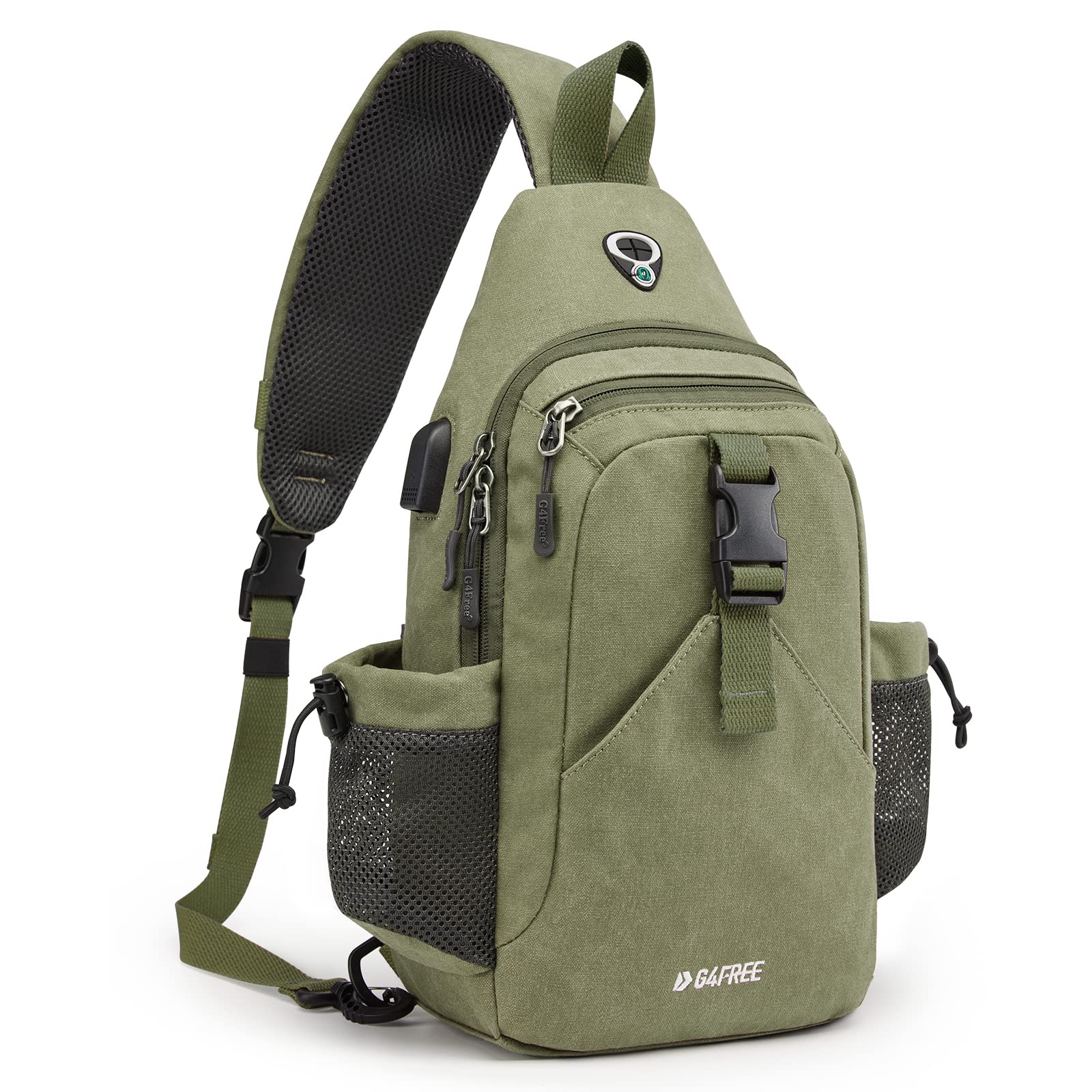 G4Free Activewear - G4Free Anti-Theft Canvas Sling Bag with USB Port -TN22B159A-TN22B159D-TN22B159C-TN22B159B-TN22B159F