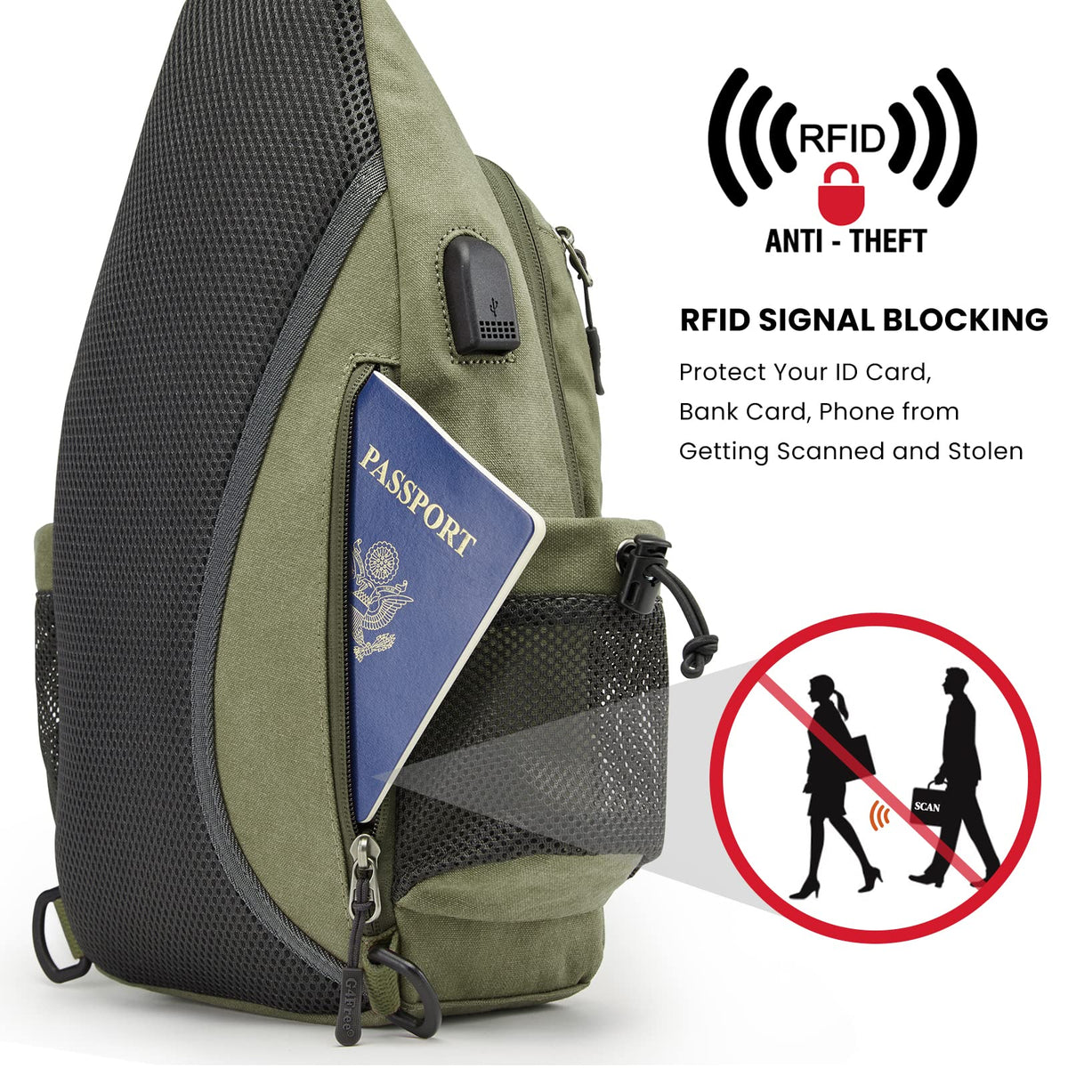 G4Free Activewear - G4Free Anti-Theft Canvas Sling Bag with USB Port -TN22B159A-TN22B159D-TN22B159C-TN22B159B-TN22B159F