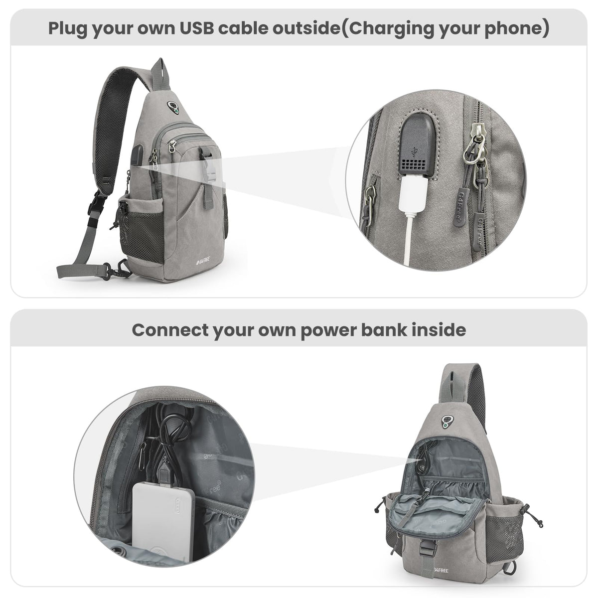 G4Free Activewear - G4Free Anti-Theft Canvas Sling Bag with USB Port -TN22B159A-TN22B159D-TN22B159C-TN22B159B-TN22B159F