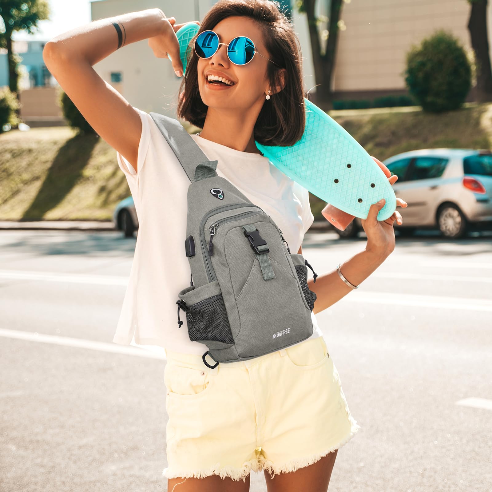 G4Free Activewear - G4Free Anti-Theft Canvas Sling Bag with USB Port -TN22B159A-TN22B159D-TN22B159C-TN22B159B-TN22B159F