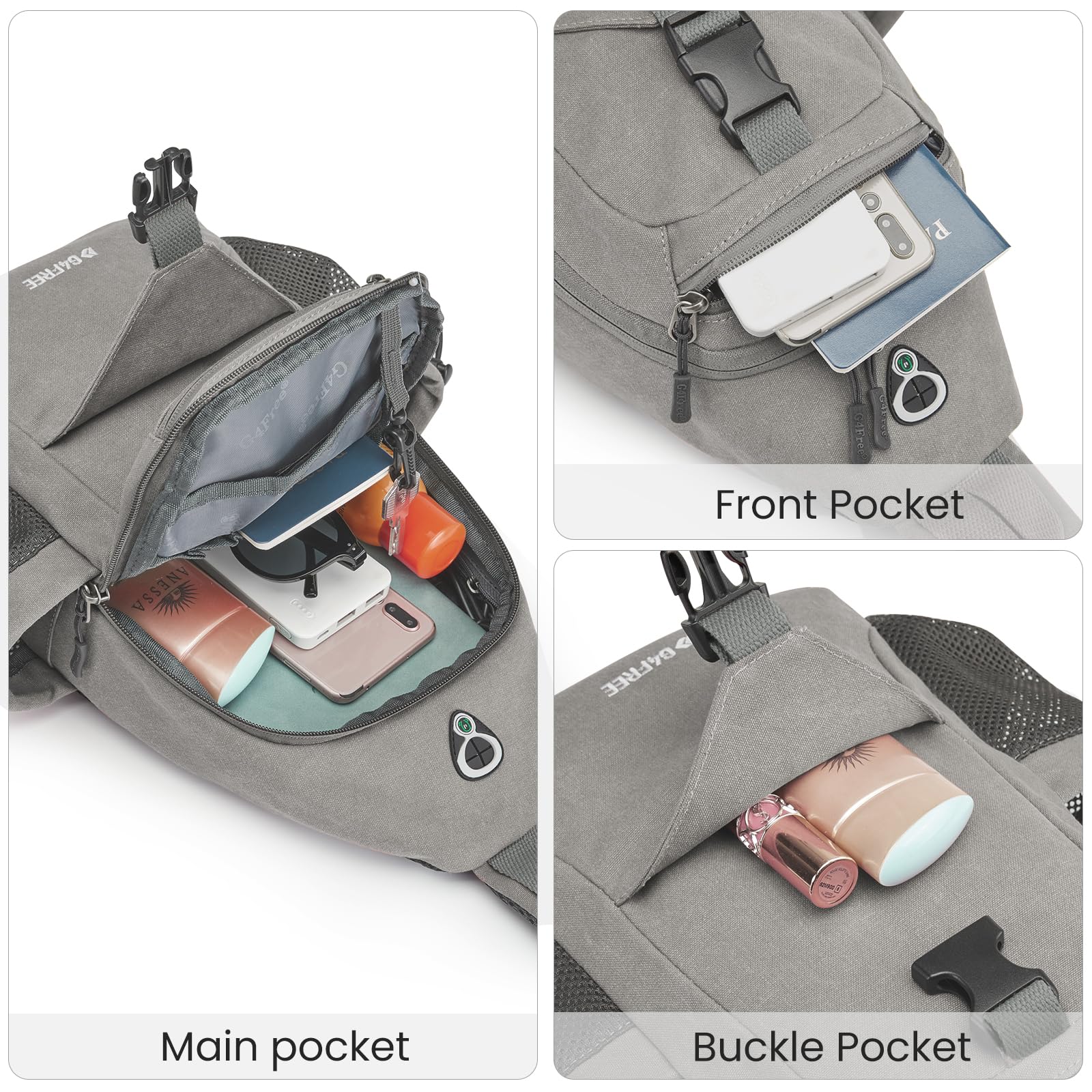 G4Free Activewear - G4Free Anti-Theft Canvas Sling Bag with USB Port -TN22B159C-TN22B159A-TN22B159D-TN22B159B-TN22B159F